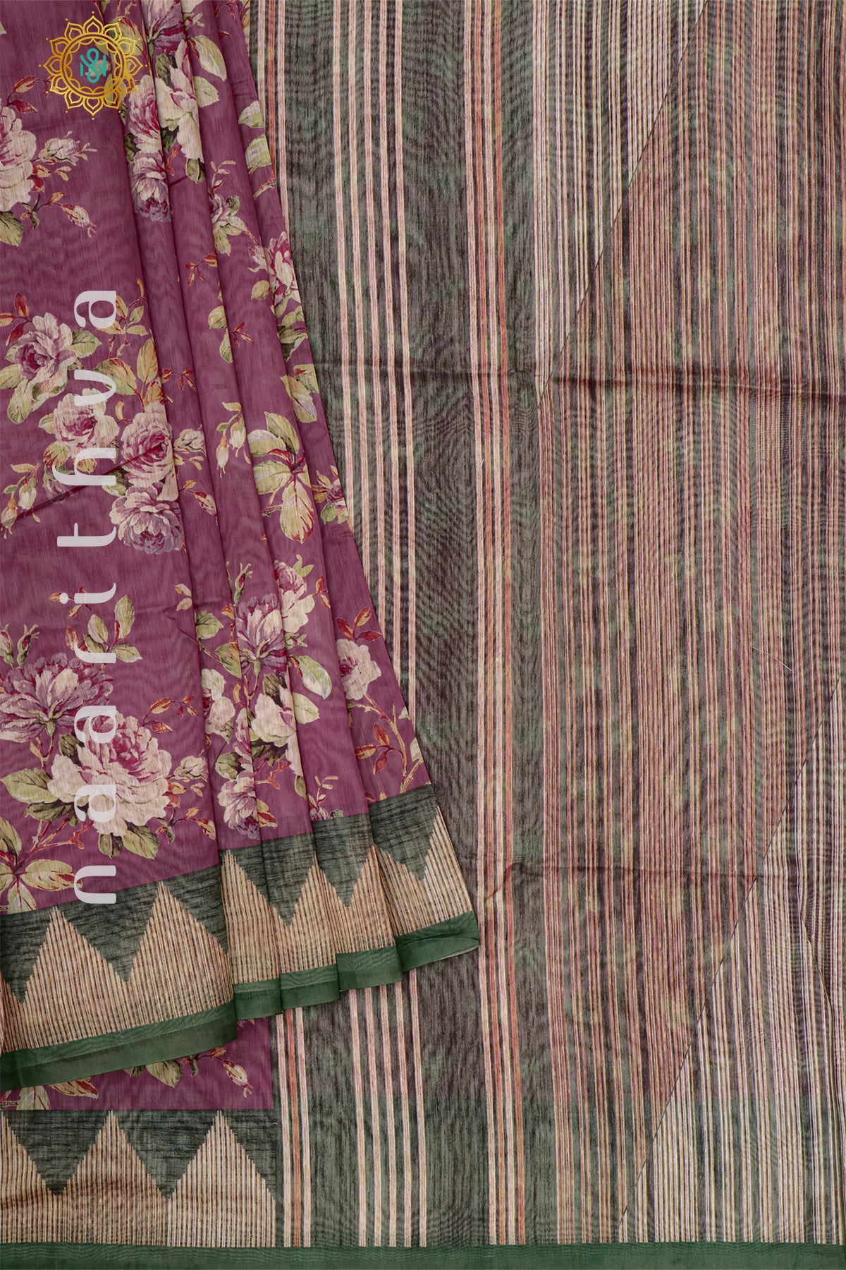 PINK WITH GREEN - CHANDERI SILK COTTON