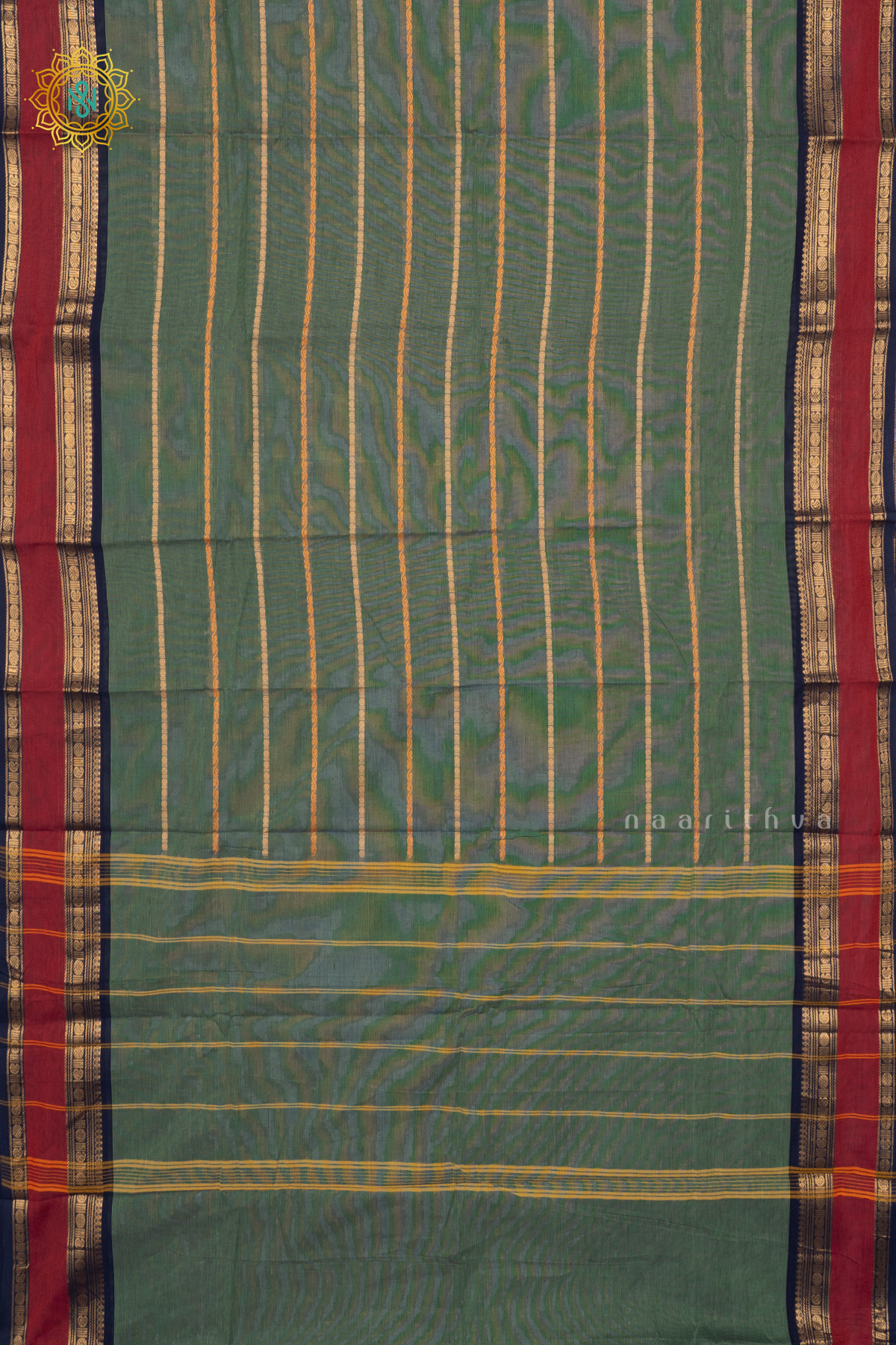 SAGE GREEN WITH NAVY BLUE - CHETTINAD COTTON