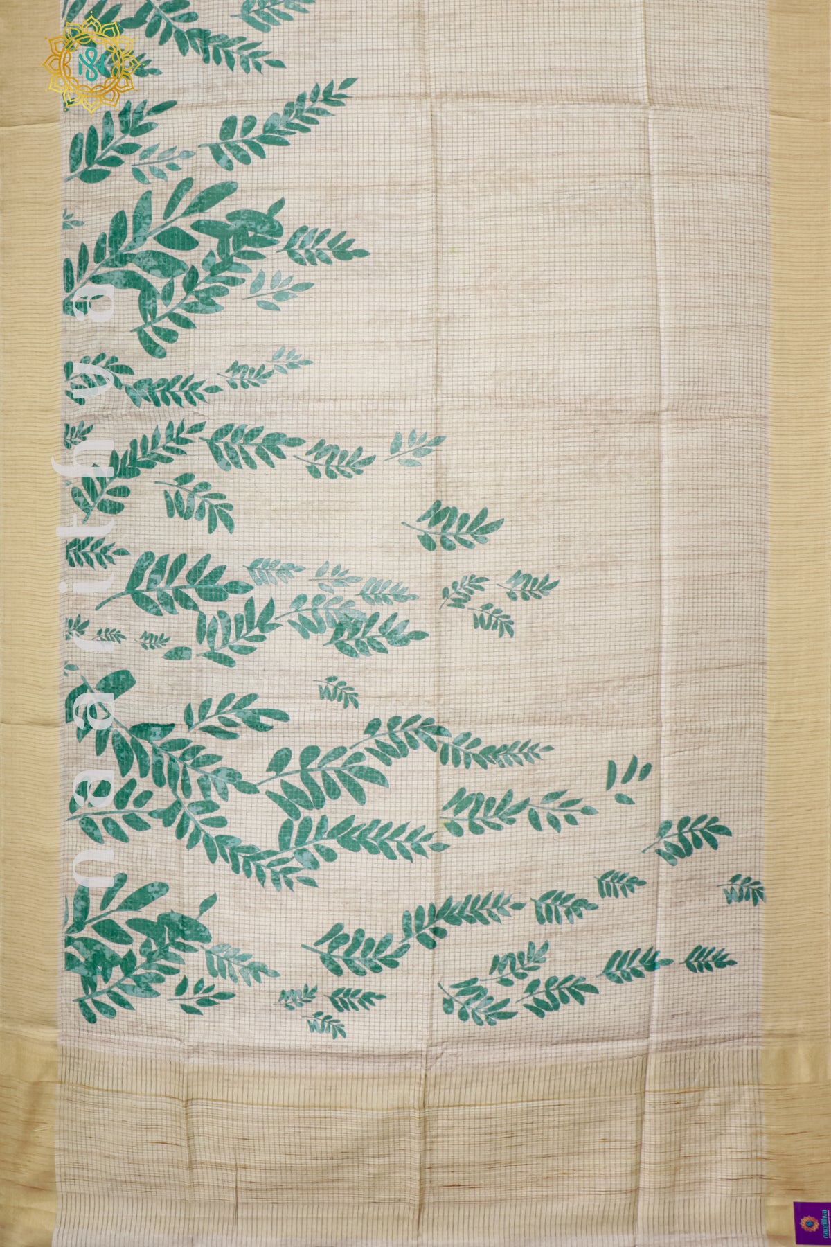 BEIGE WITH GREEN - SEMI TUSSAR SILK