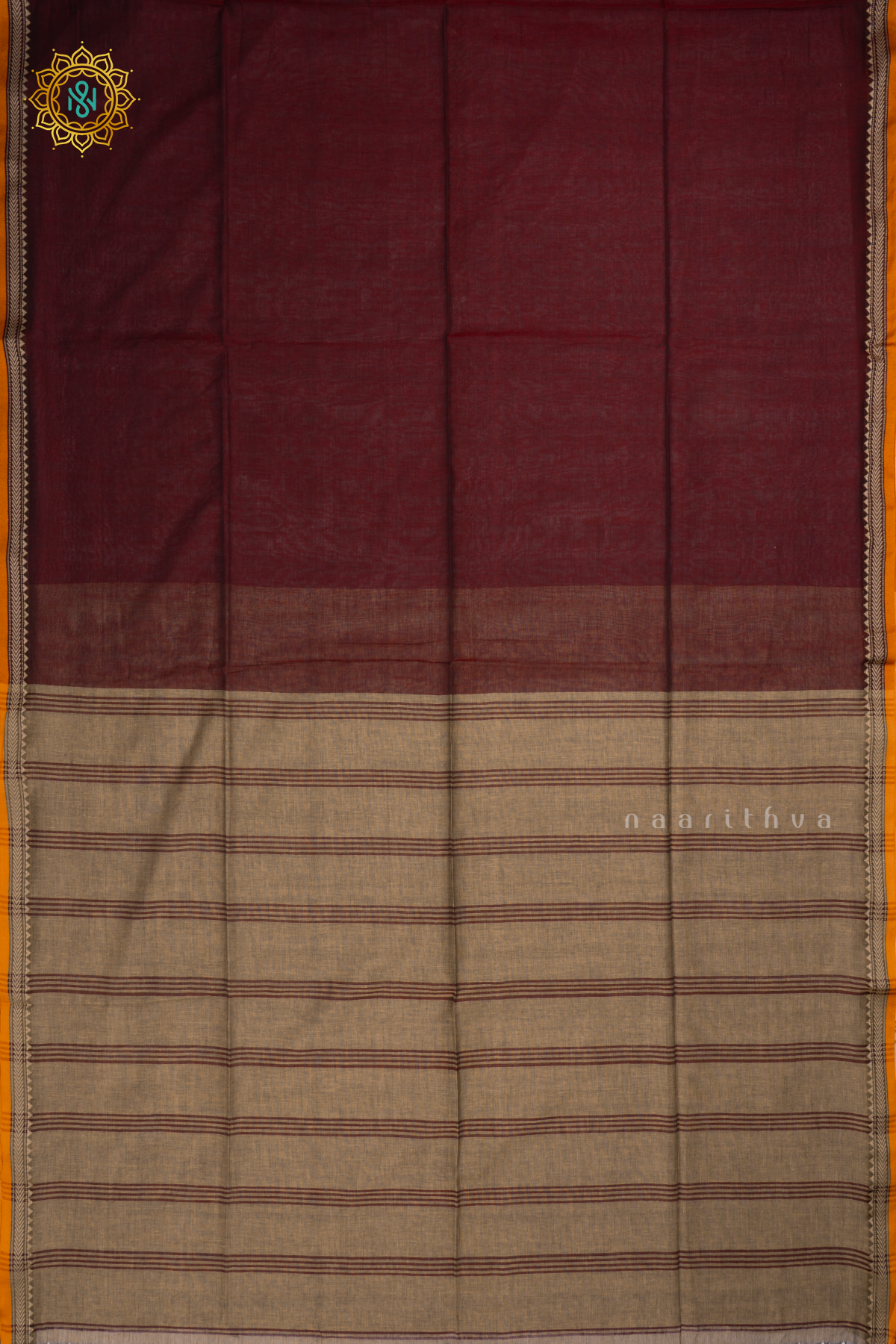 Maroon With Beige Mul Cotton Plain Body With Thread Woven Border
