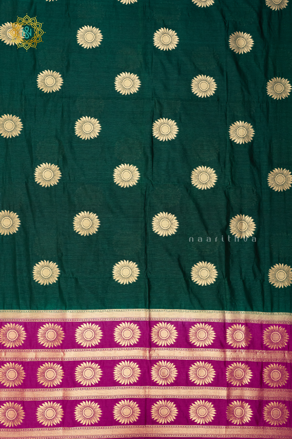 BOTTLE GREEN WITH PINK - SEMI RAW SILK
