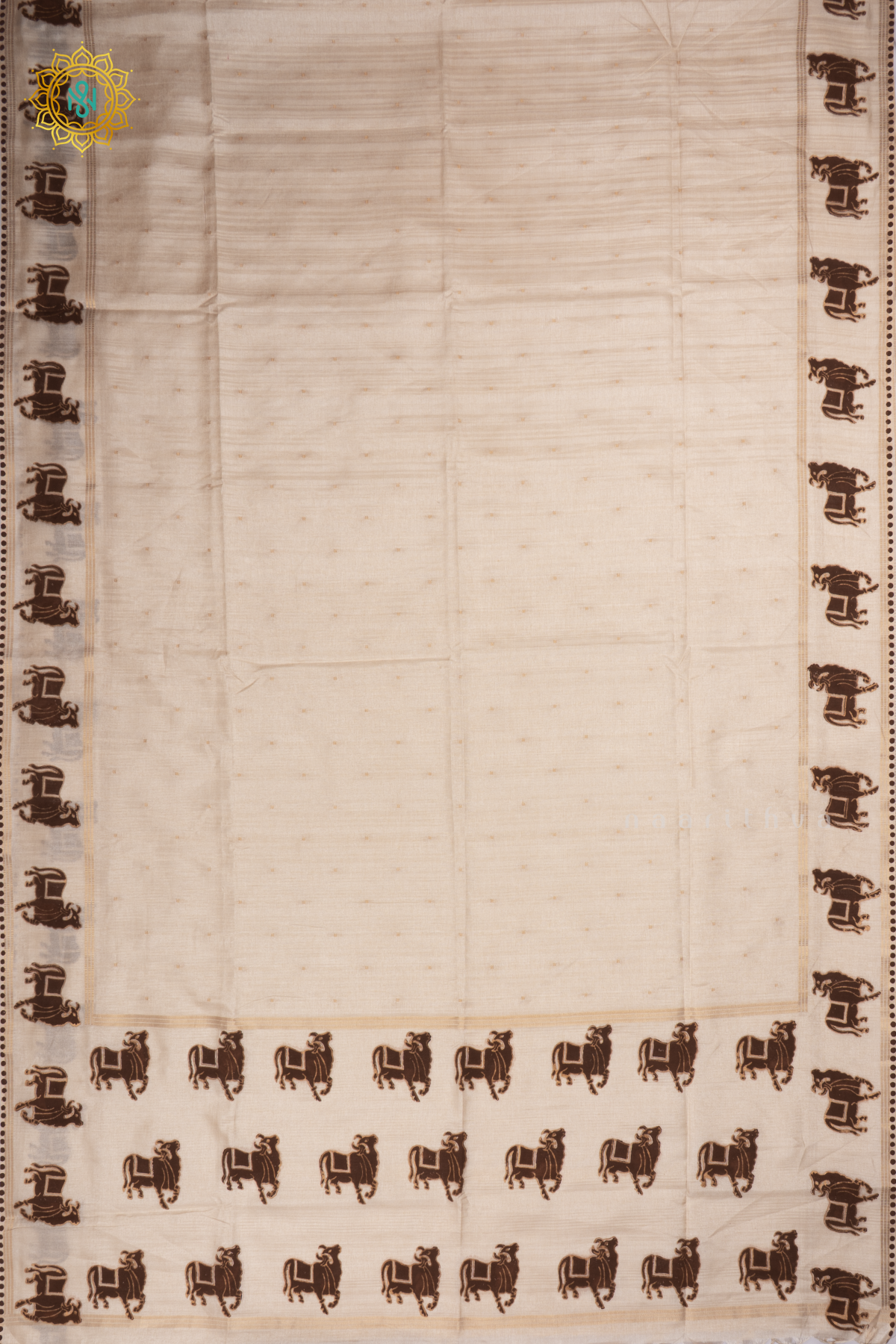 WHITE WITH BROWN - SEMI RAW SILK