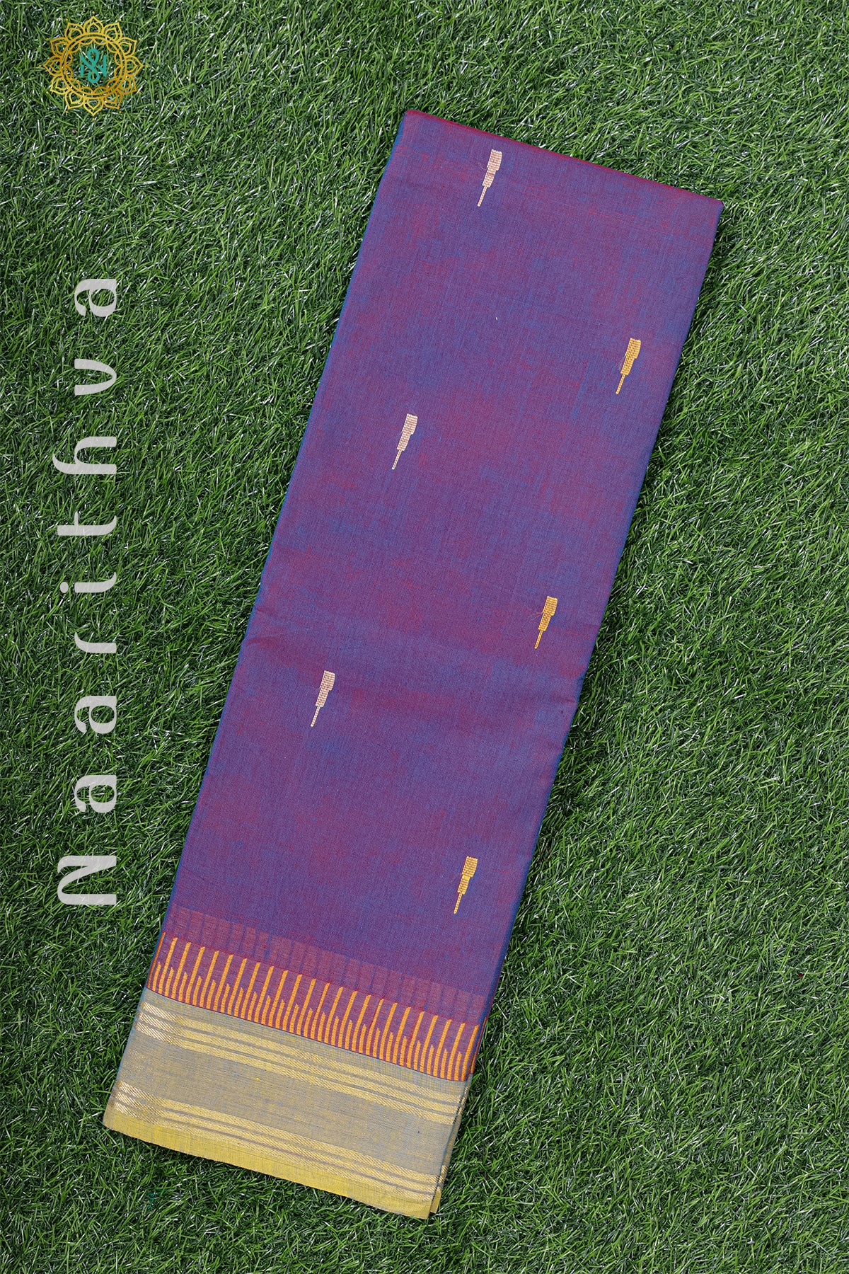 PURPLE WITH OLIVE GREY - CHETTINAD COTTON