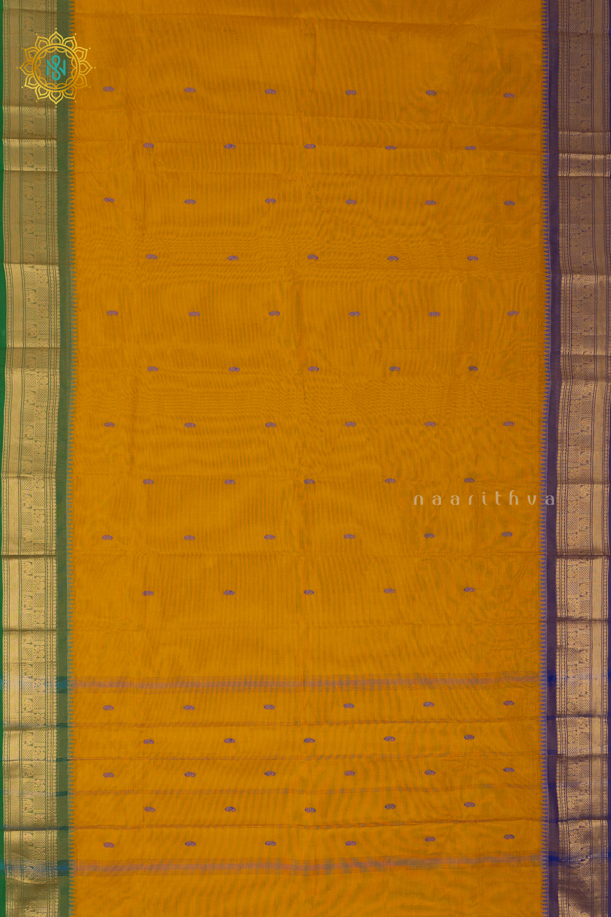 YELLOW WITH PURPLE & GREEN - CHETTINAD COTTON