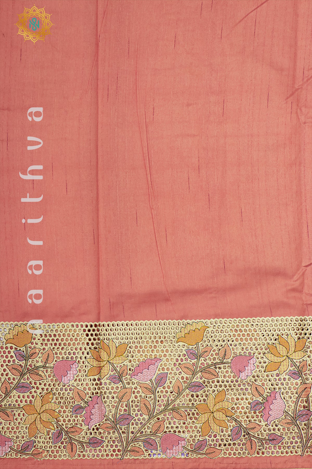 DARK PEACH - SEMI TUSSAR SILK WITH CUT WORK