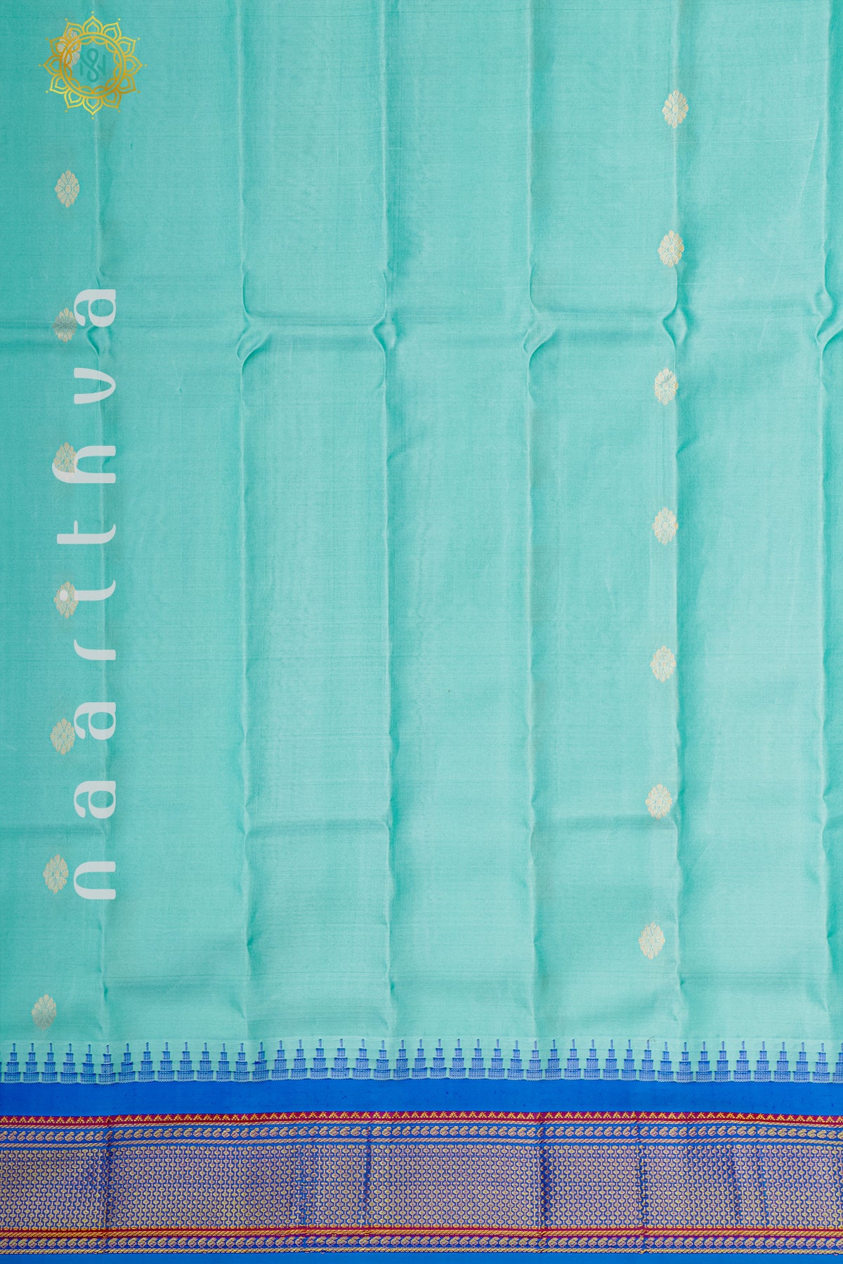 AQUA BLUE WITH BLUE - PURE GADWAL SILK