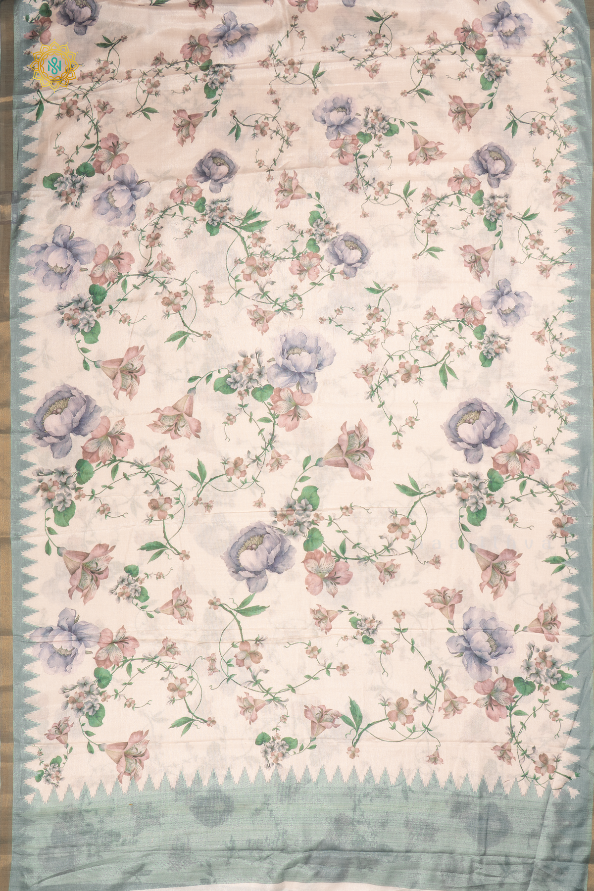 OFF WHITE WITH AQUA BLUE - SOFT TUSSAR