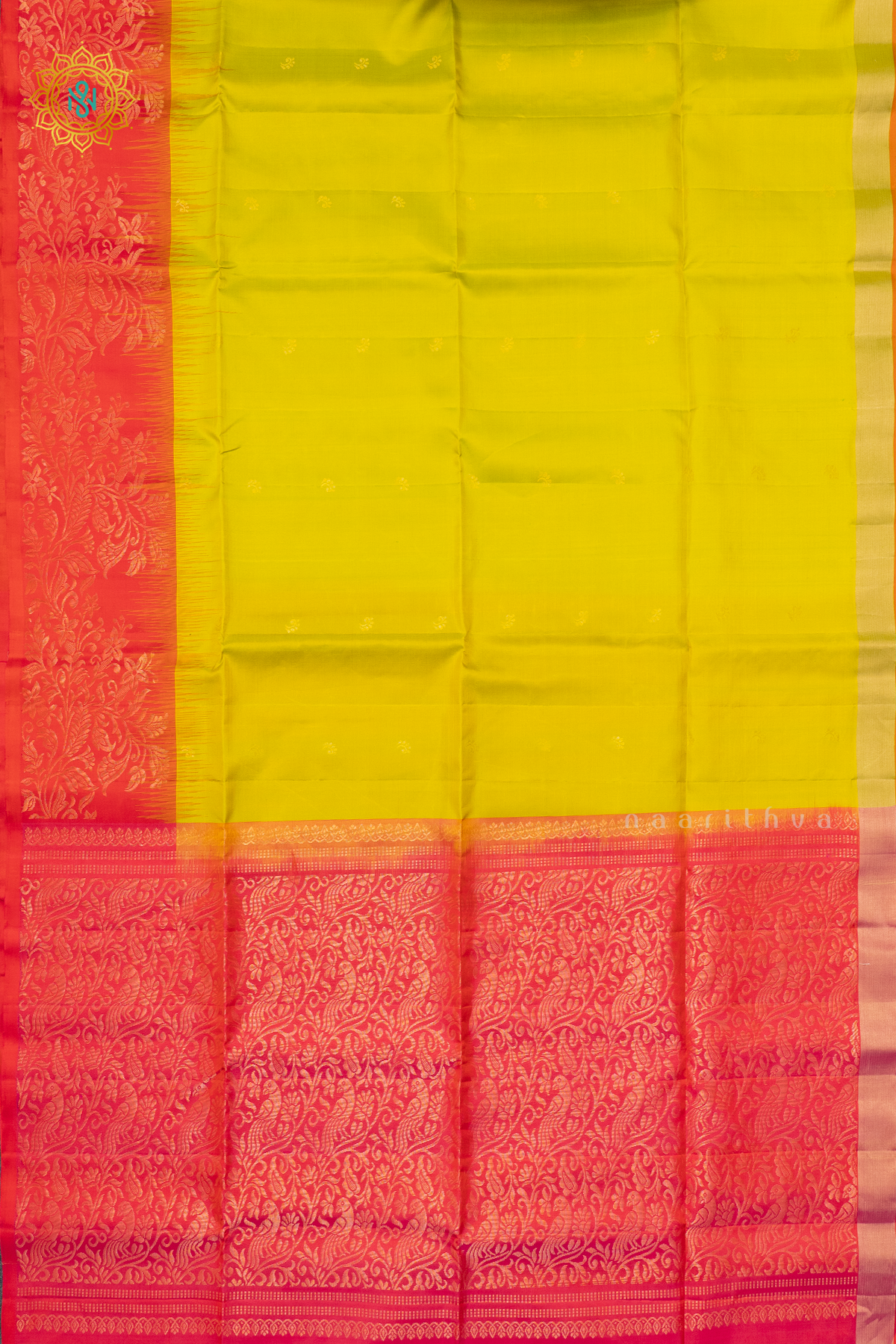 LIME GREEN WITH PINK - PURE KANJIVARAM SOFT SILK