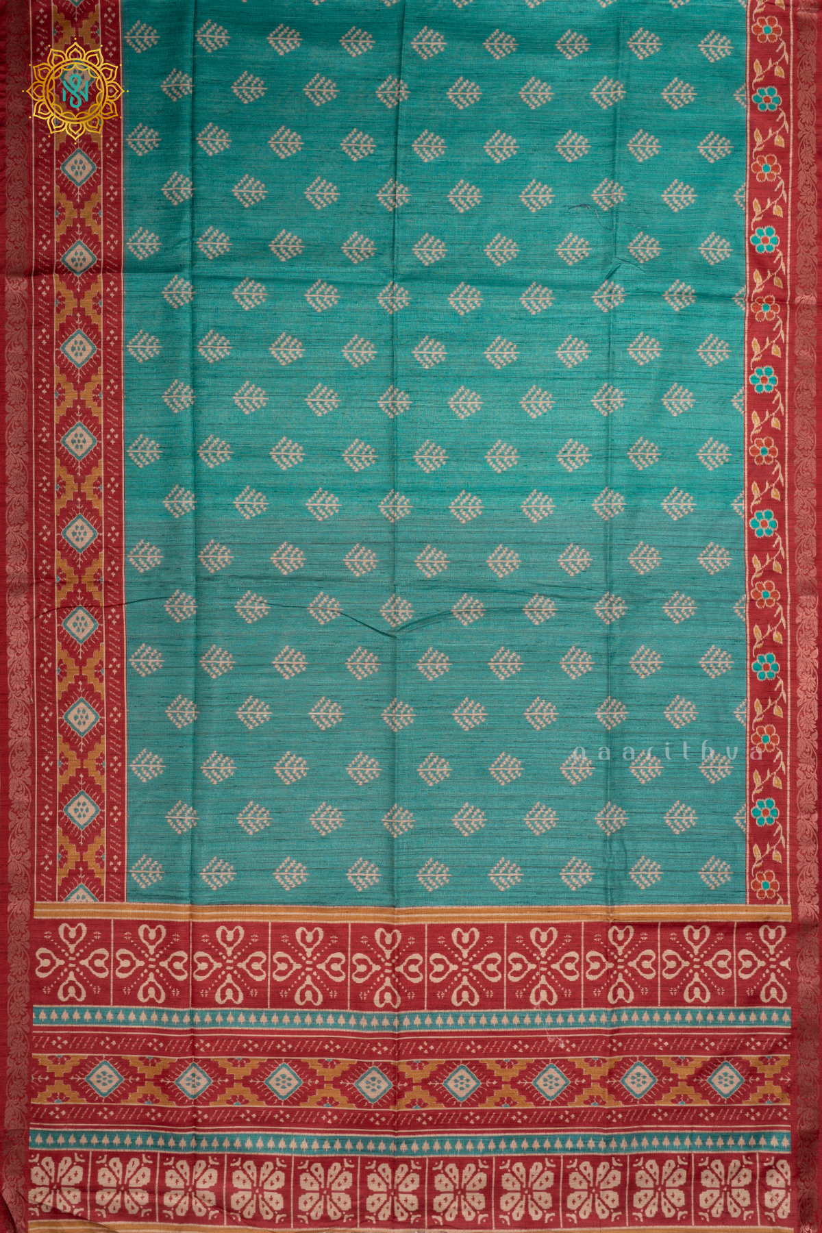 SKY BLUE WITH RED - SEMI KOTHA CREPE WITH PRINTED BODY AND ZARI BORDER