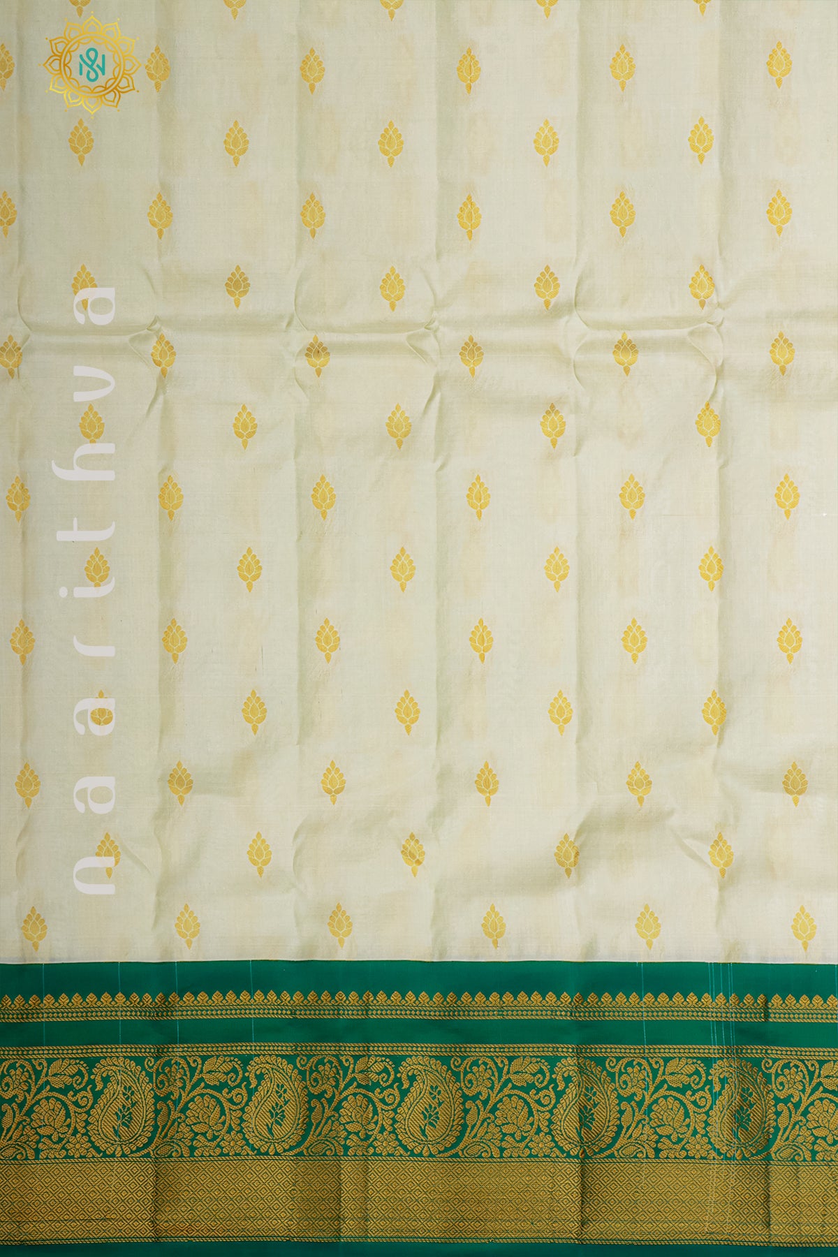 WHITE WITH GREEN - PURE GADWAL SILK