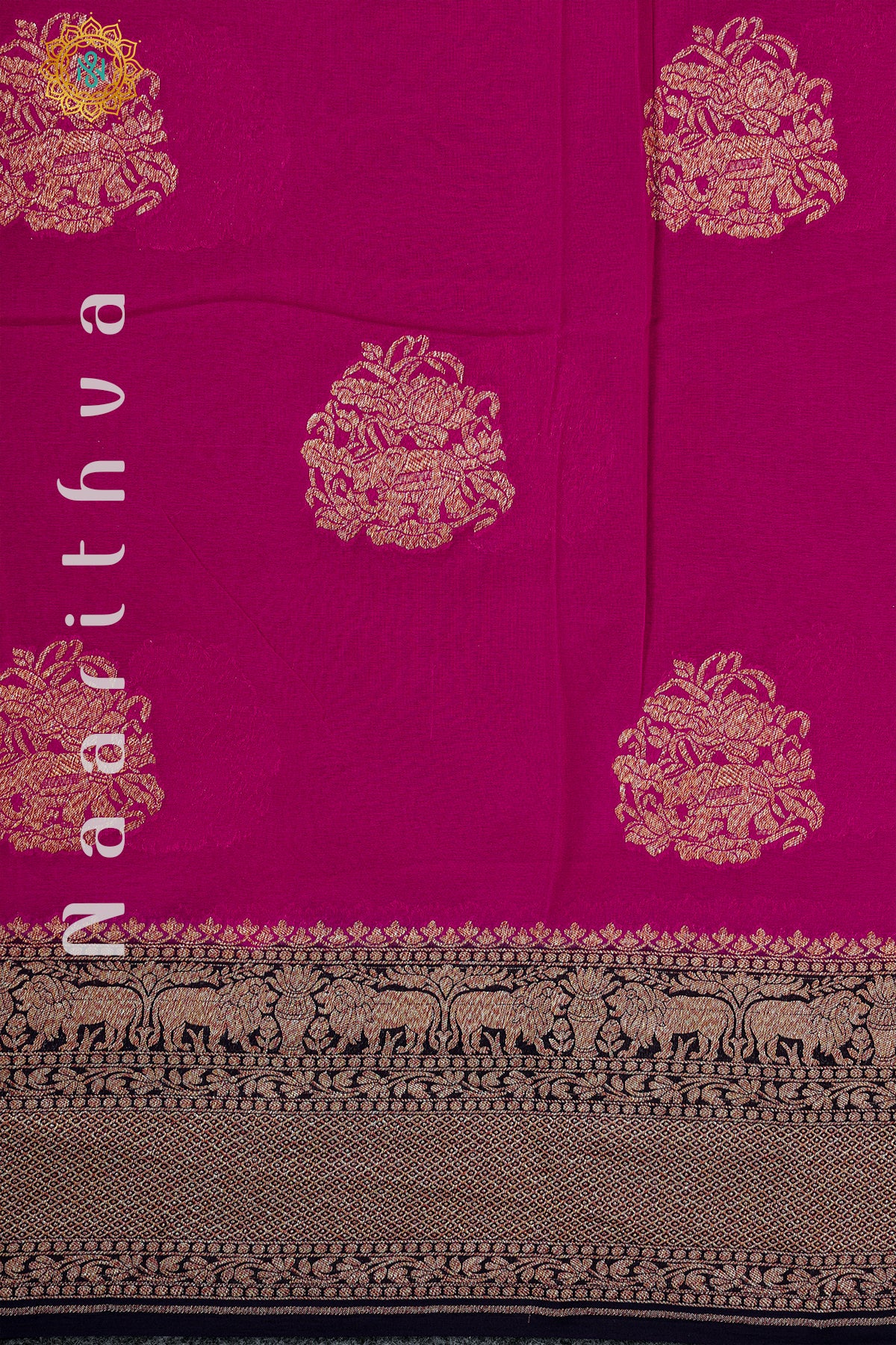 PINK WITH BLUE - PURE HANDLOOM KHADDI GEORGETTE BANARAS