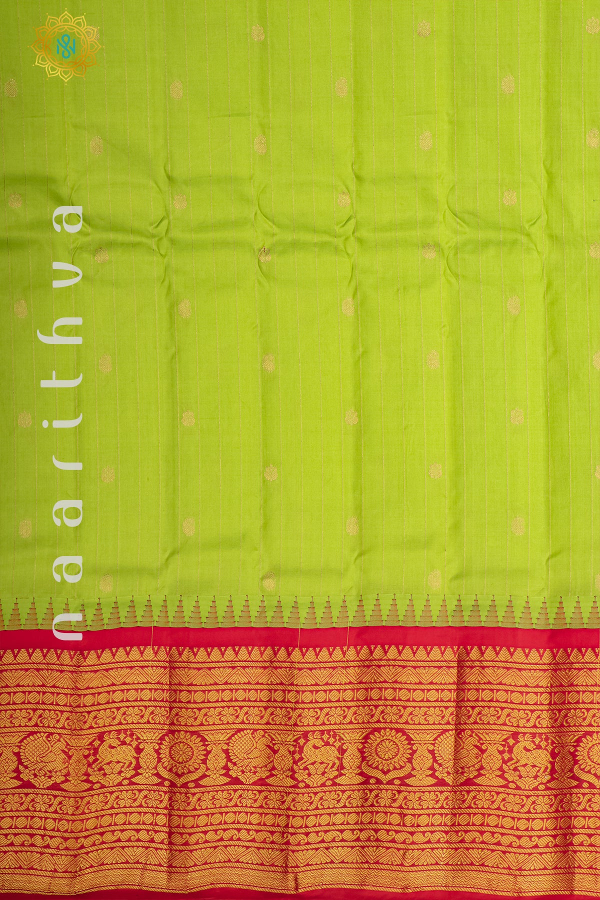 PARROT GREEN WITH RED - PURE GADWAL SILK