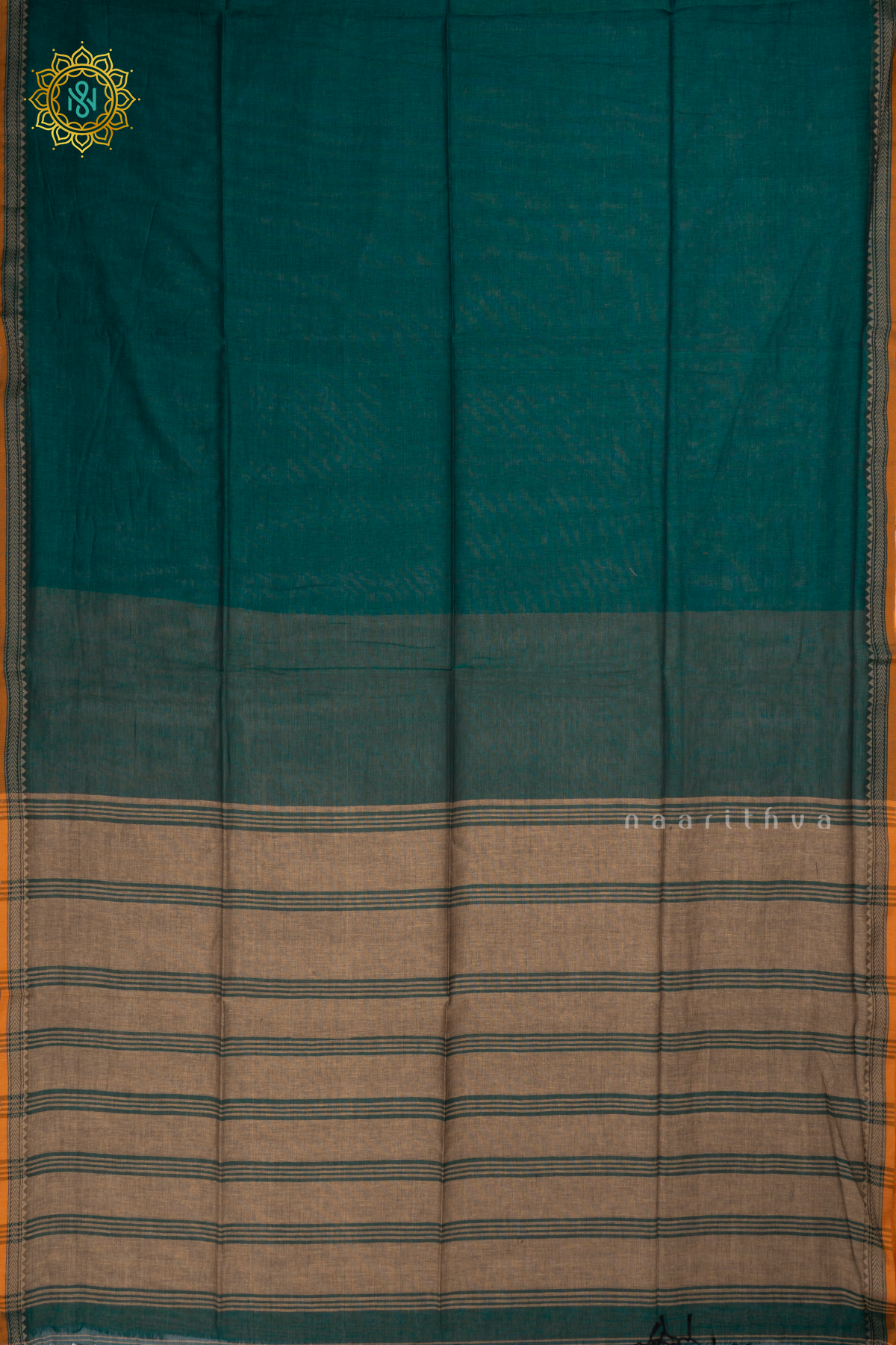 Cyan Green With Beige Mul Cotton Plain Body With Thread Woven Border