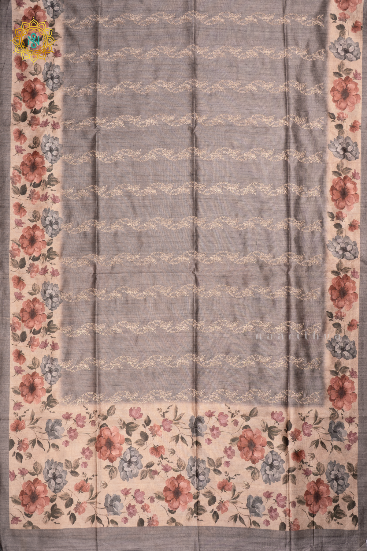 GREY WITH BEIGE - SEMI TUSSAR SILK