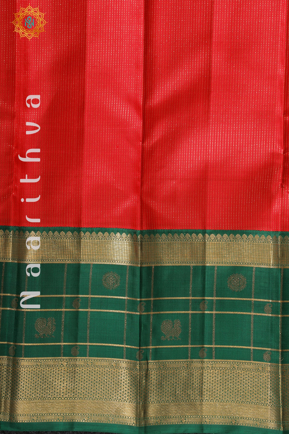 RED WITH GREEN - PURE KANJIVARAM SILK WITH PURE ZARI