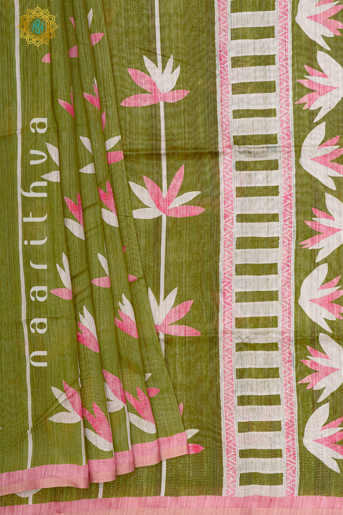 GREEN WITH PINK - SEMI TUSSAR SILK