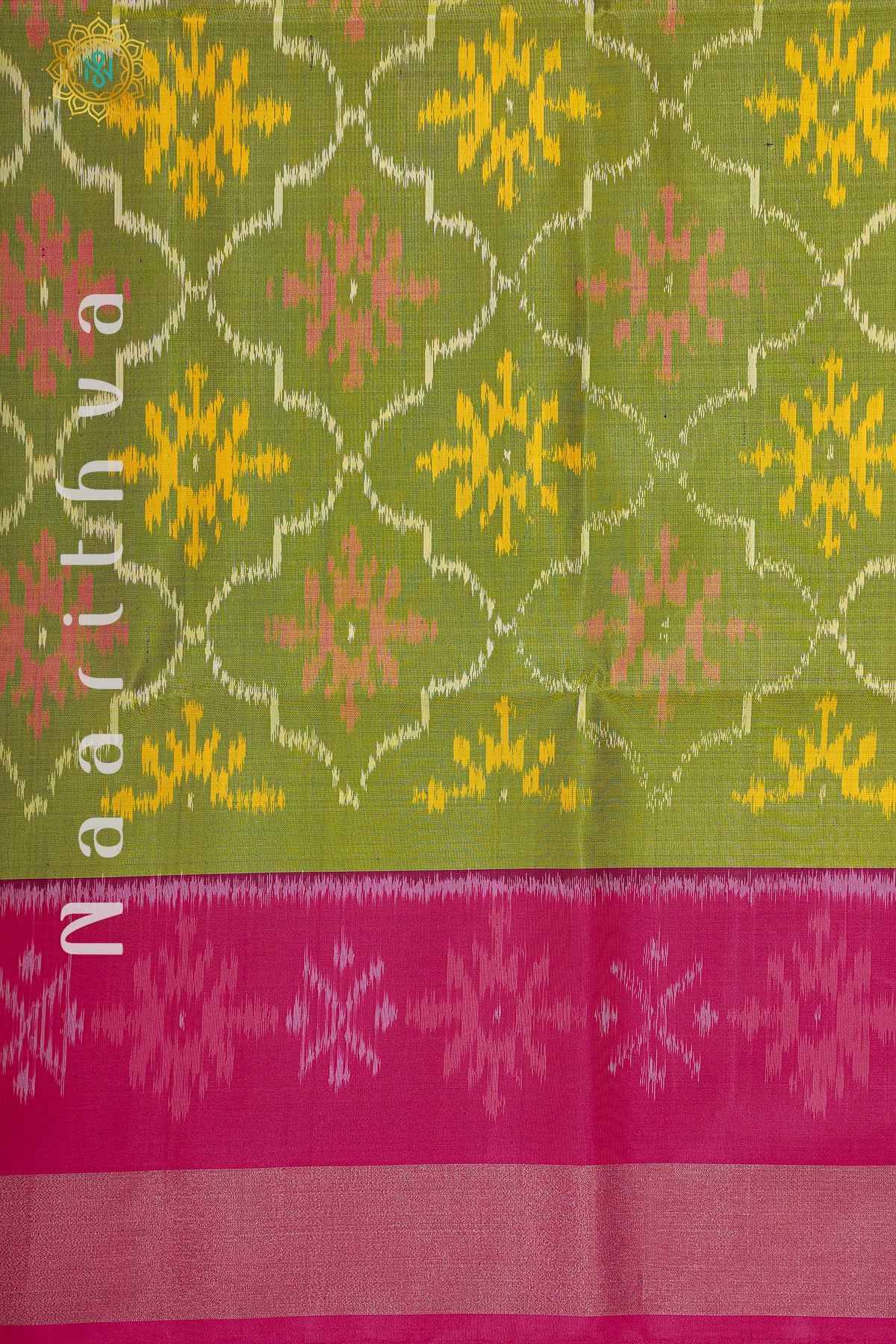 GREEN WITH PINK - PURE IKAT SOFT SILK