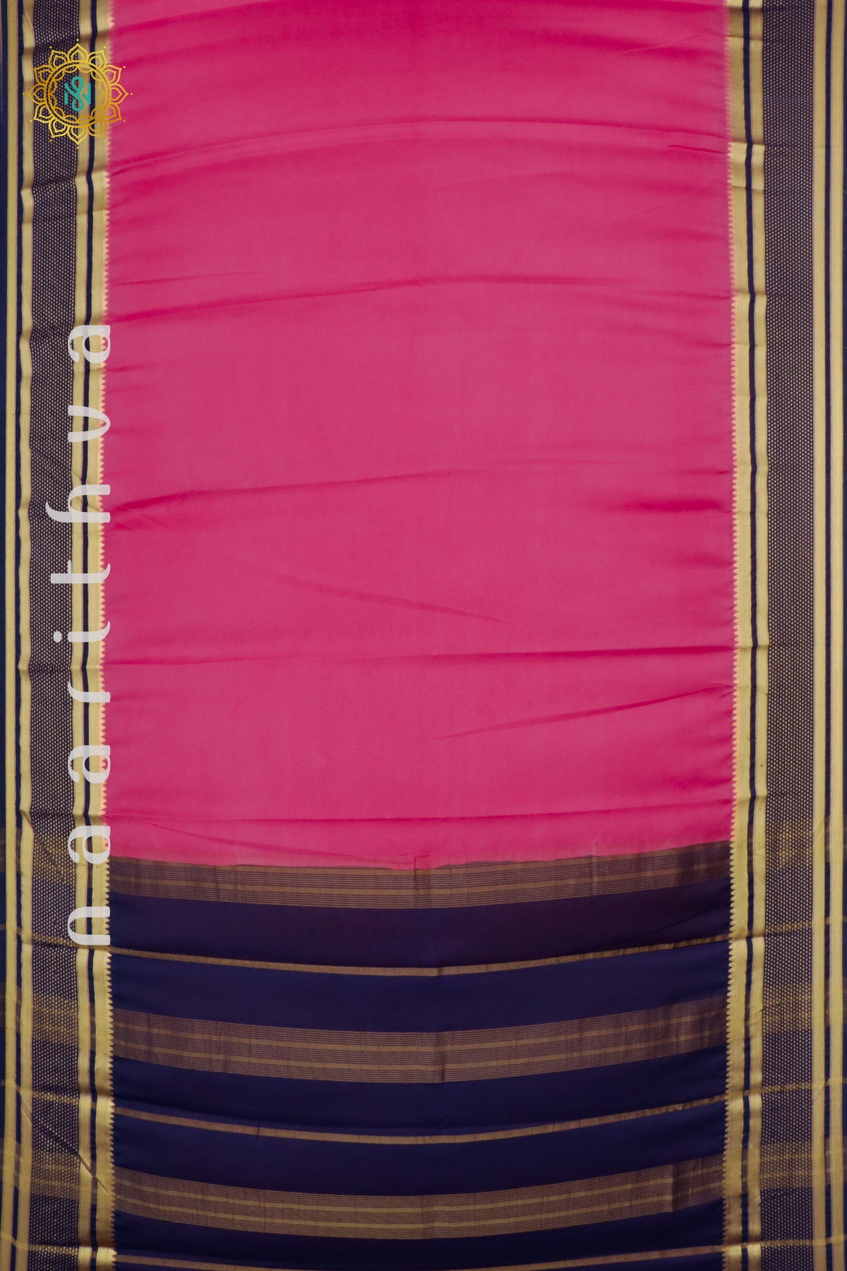 PEACHISH PINK WITH NAVY BLUE - SEMI MYSORE CREPE SILK