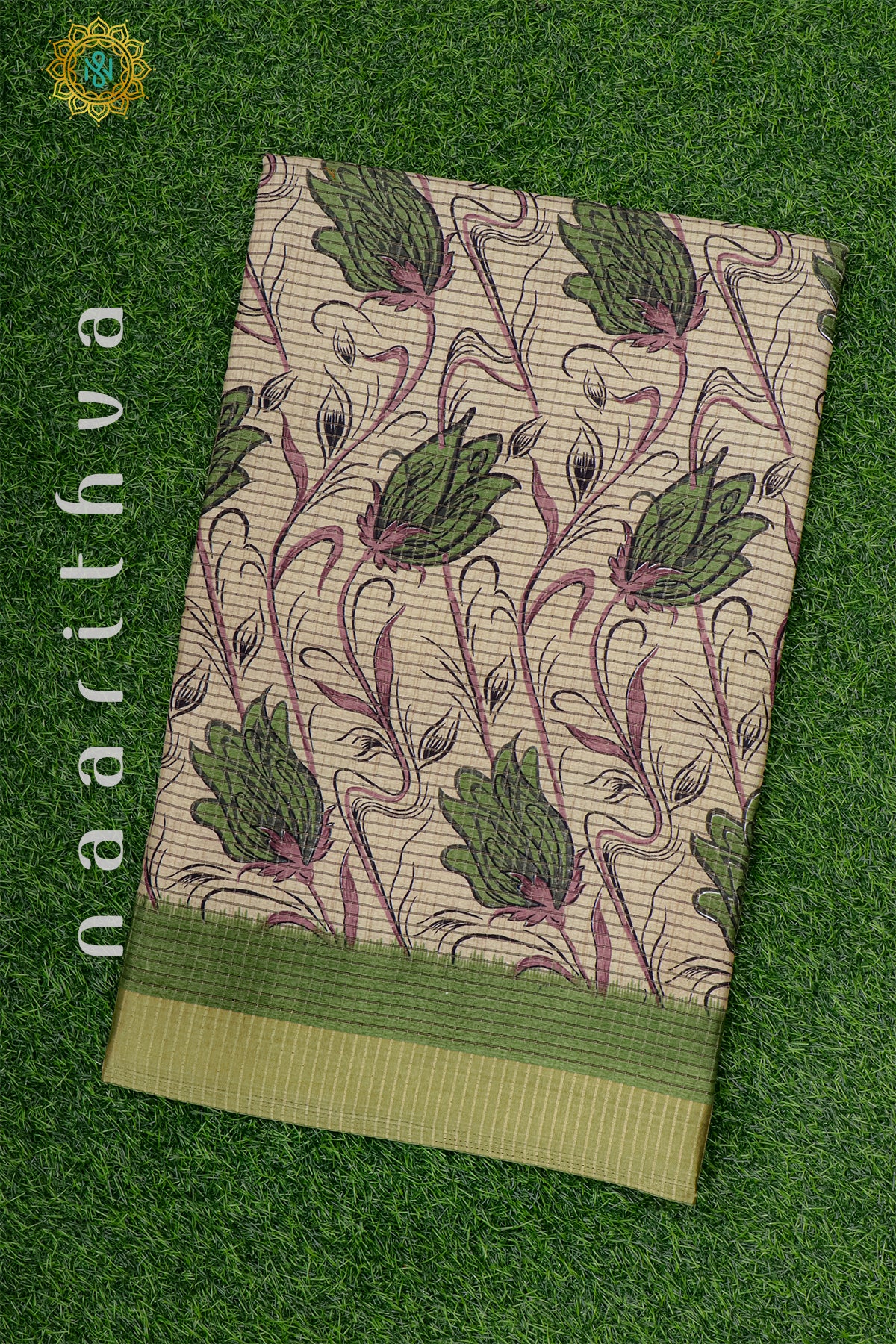 BIEGE WITH GREEN - DOLA SILK