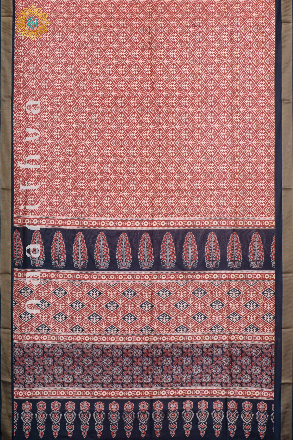 RED WITH BOTTLE GREEN - DOLA SILK