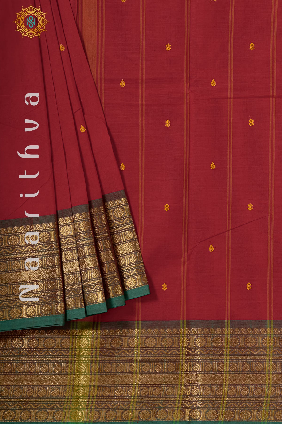 RED WITH GREEN - CHETTINAD COTTON