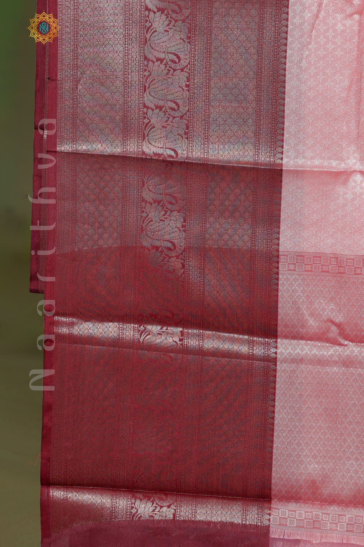 PINK WITH MAROON - KORA TANCHOI SILK- BIG BORDER