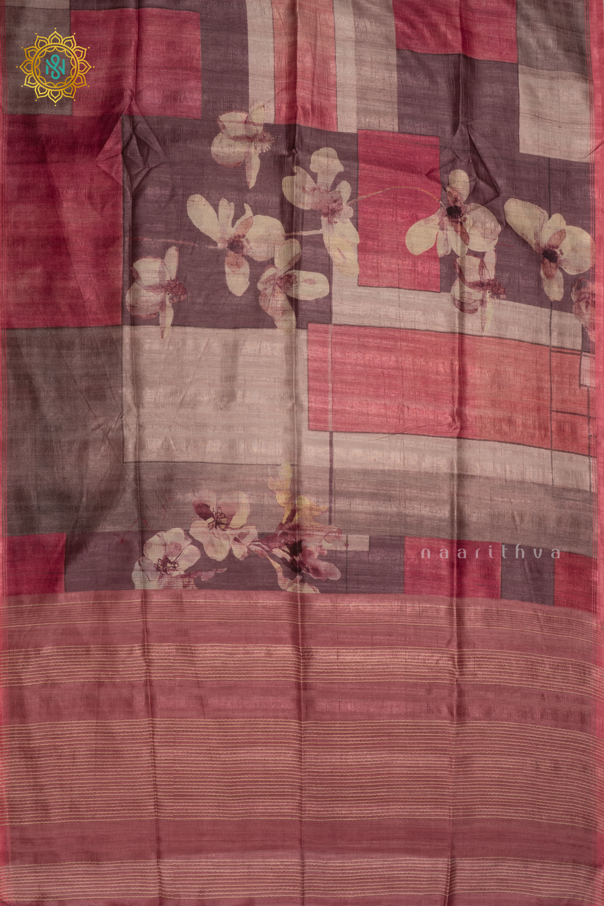 PEACH - SEMI GICHA TUSSAR ALLOVER PRINTED BODY WITH PALLU AND BLOUSE