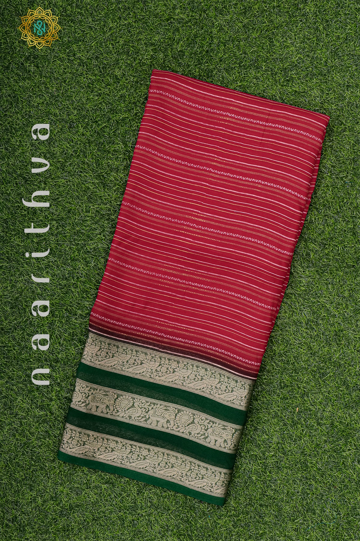 RED WITH GREEN - SEMI GEORGETTE