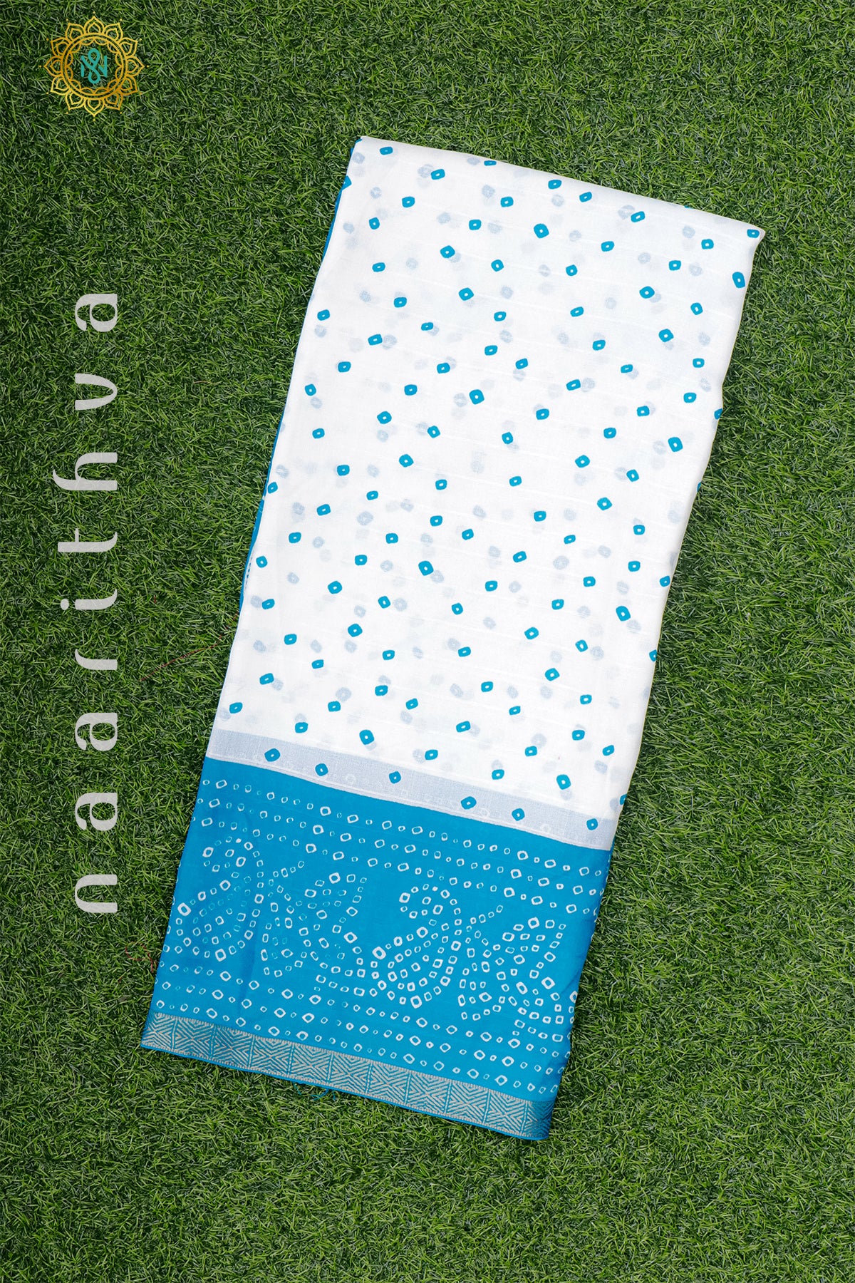 WHITE WITH SKY BLUE - SEMI GEORGETTE