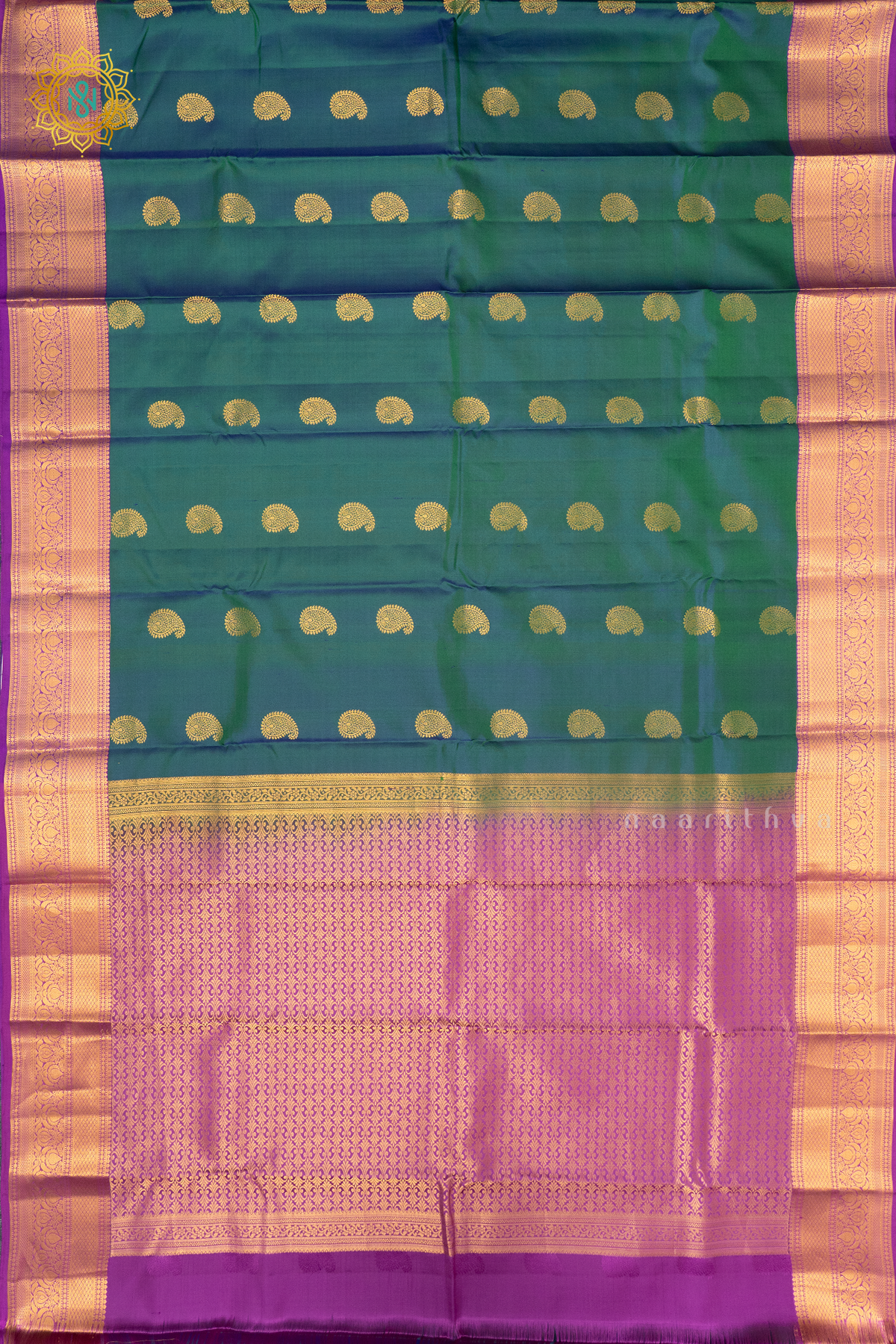PEACOCK GREEN WITH PURPLE - PURE KANJIVARAM SILK