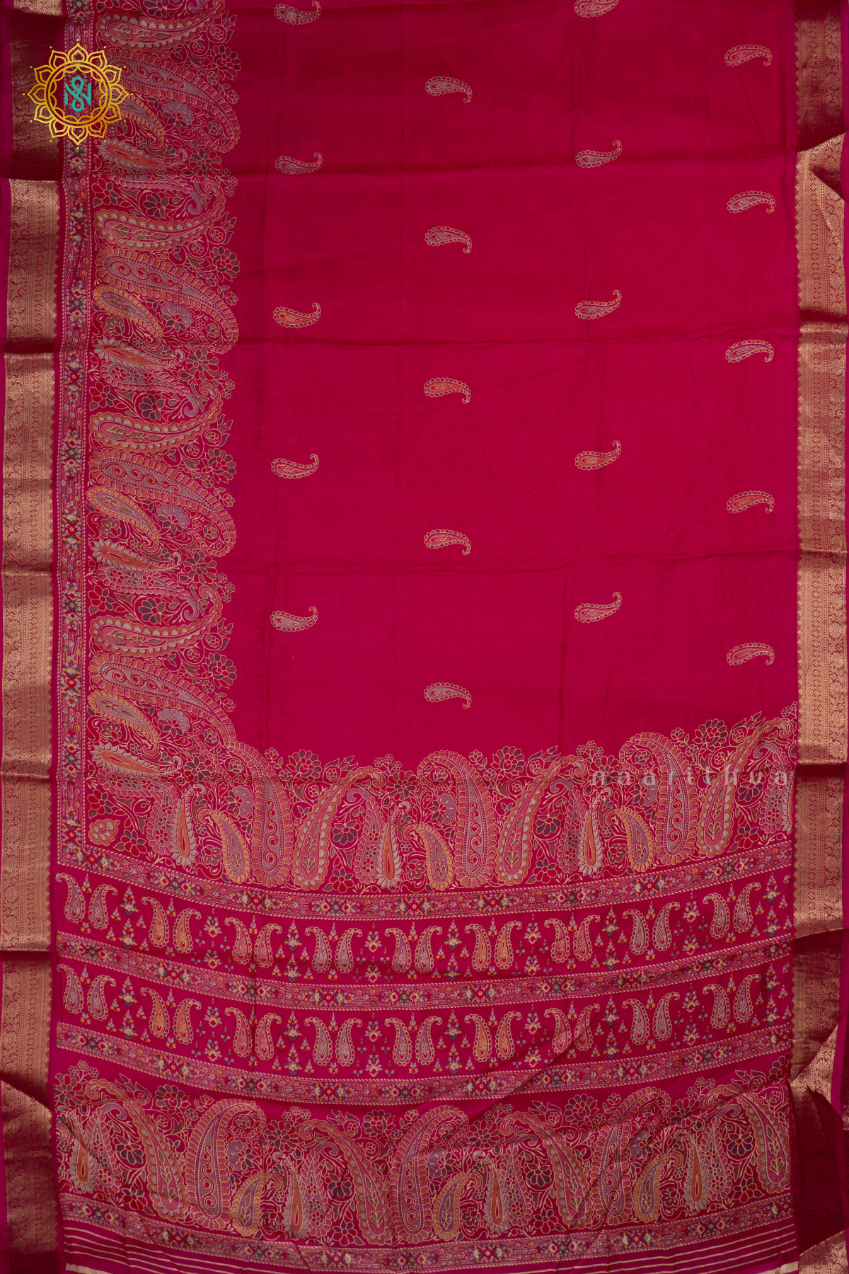Pink - Semi Georgette Saree Printed Body With Zari Border