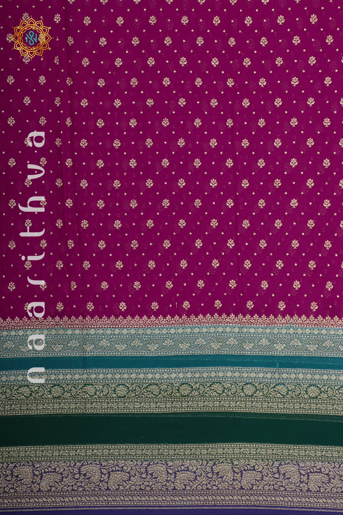 PINK WITH SKY BLUE, GREEN & NAVY BLUE - PURE BANARASI KHADDI GEORGETTE