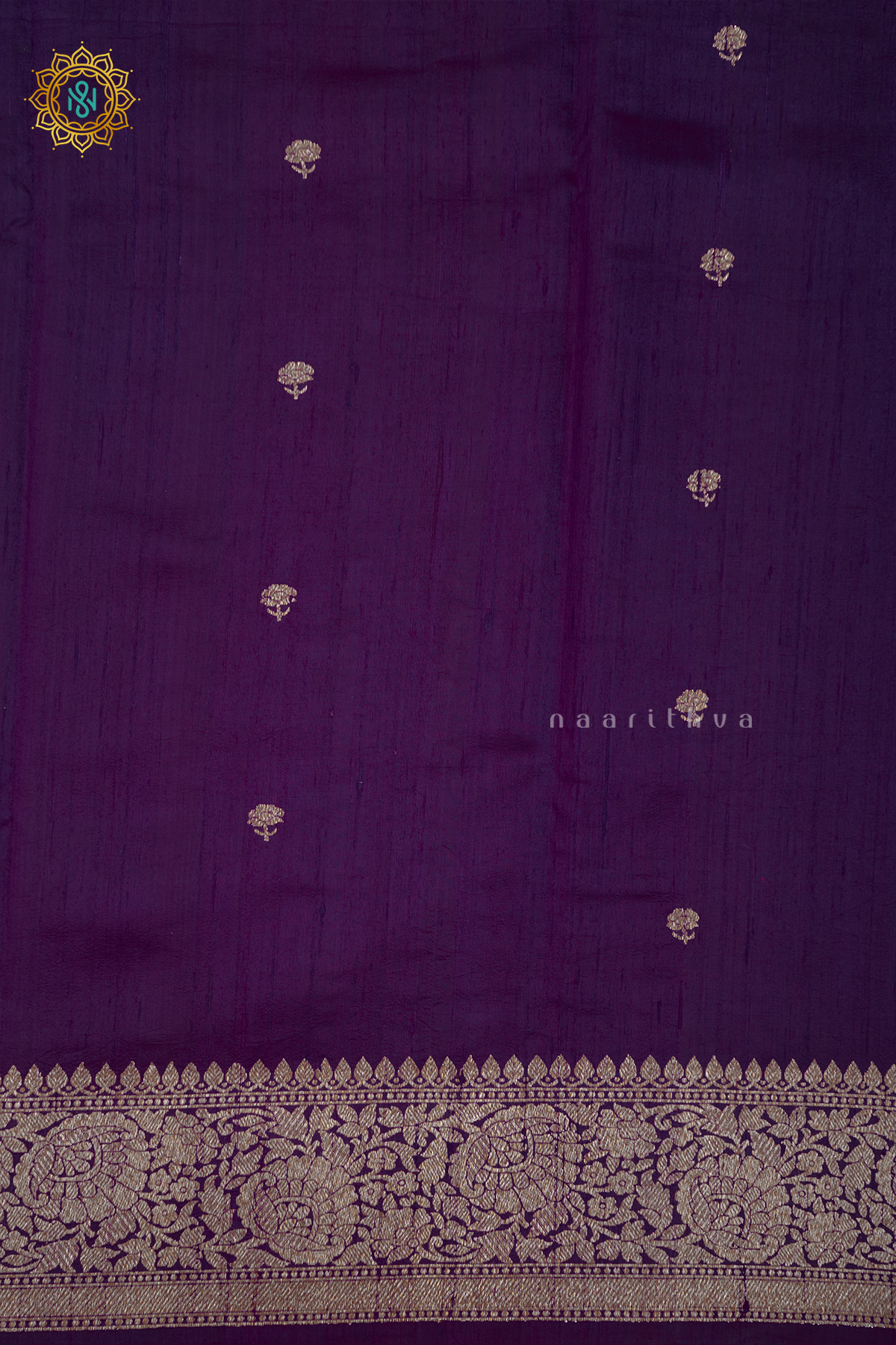 PURPLE WITH CYAN GREEN - PURE BANARASI RAW SILK