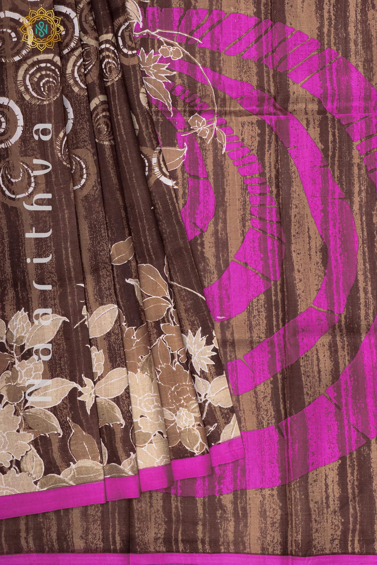 BROWN WITH PINK - PURE MULBERRY SILK WITH DIGITAL PRINT