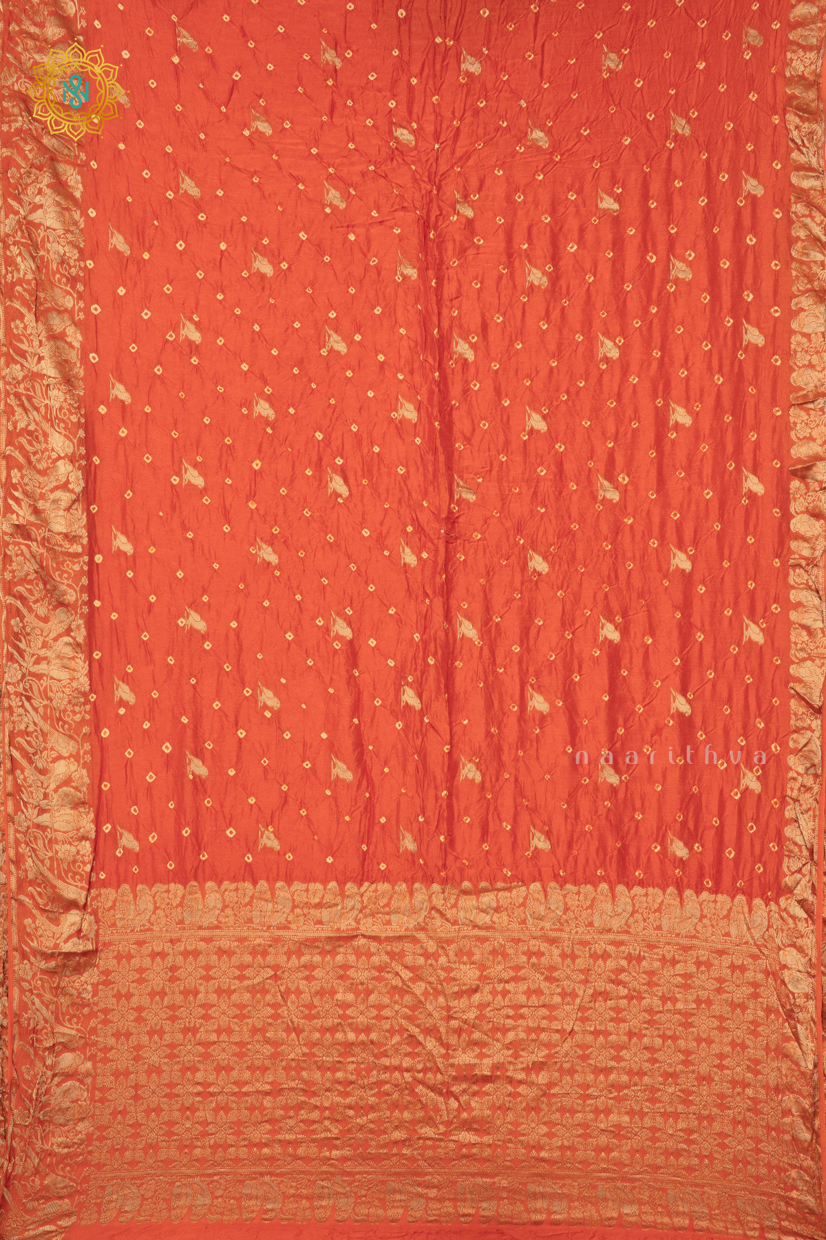 ORANGE - SEMI TUSSAR WITH BANDHINI TIE & DYE