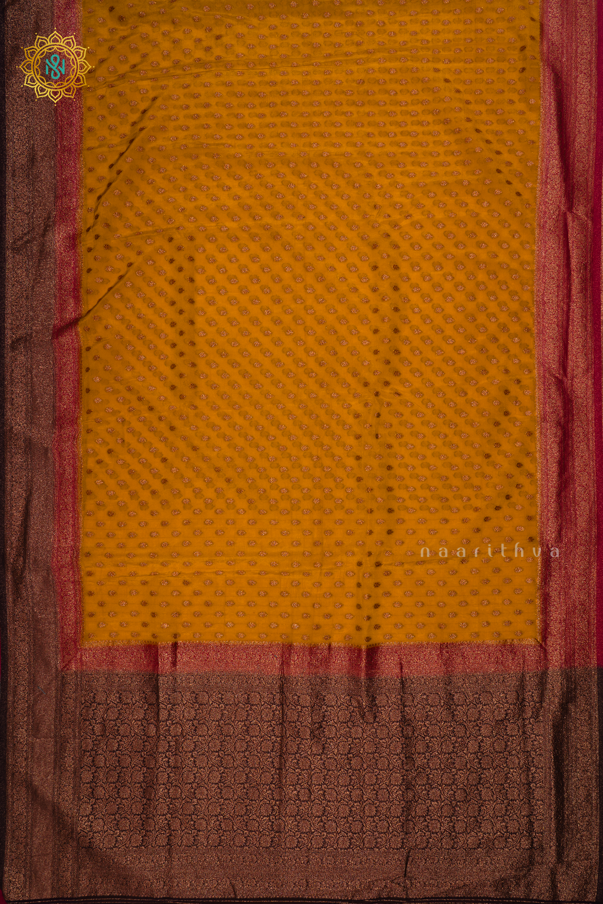 YELLOW WITH PINK AND PURPLE - SEMI CREPE SILK