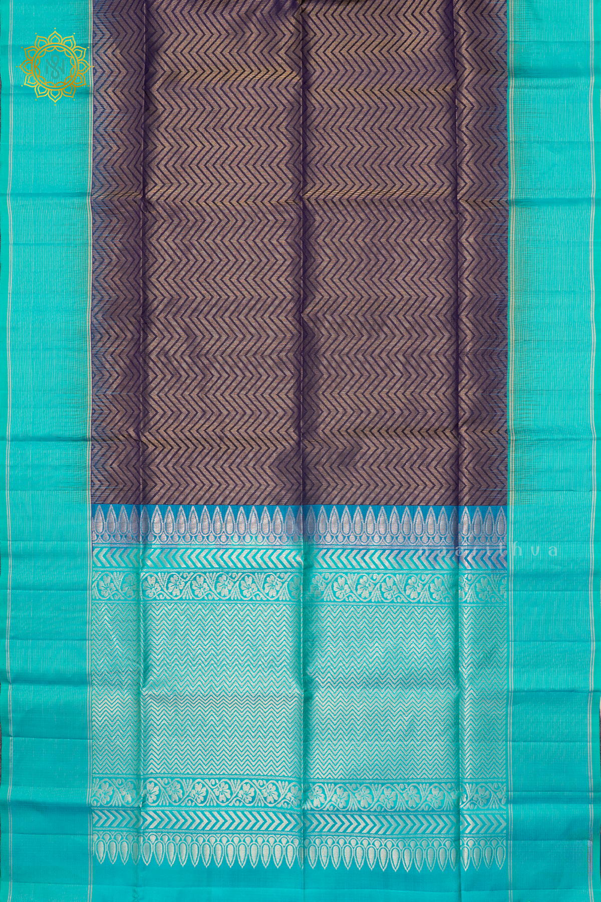 PURPLE WITH SKY BLUE - PURE KANJIVARAM SOFT SILK