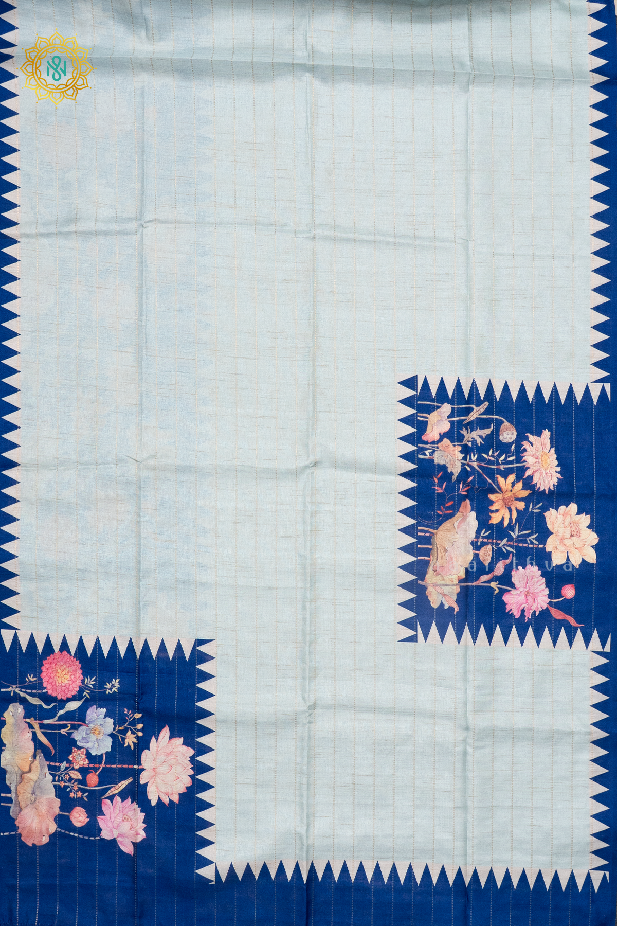 AQUA BLUE WITH BLUE - SEMI TUSSAR