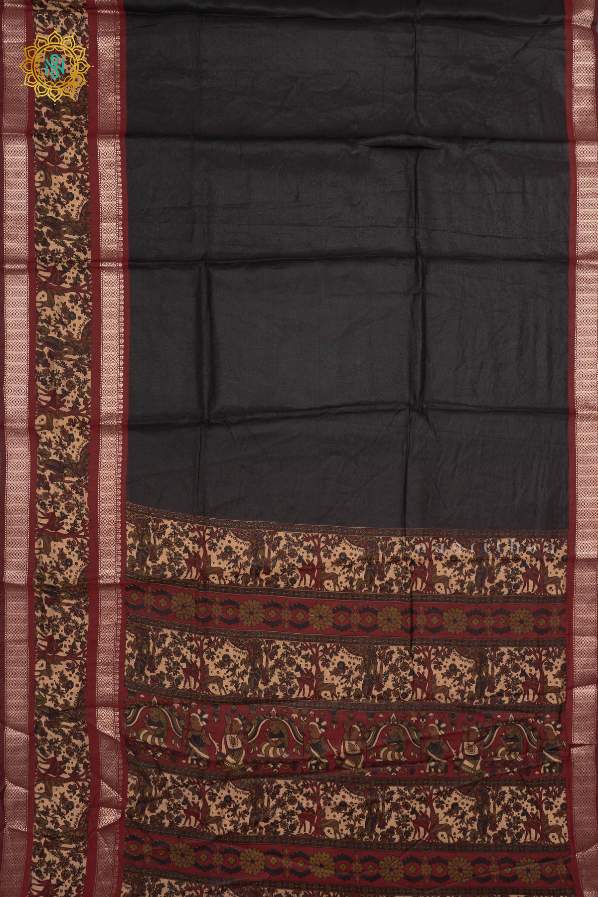 BLACK WITH MAROON - CHANDERI COTTON