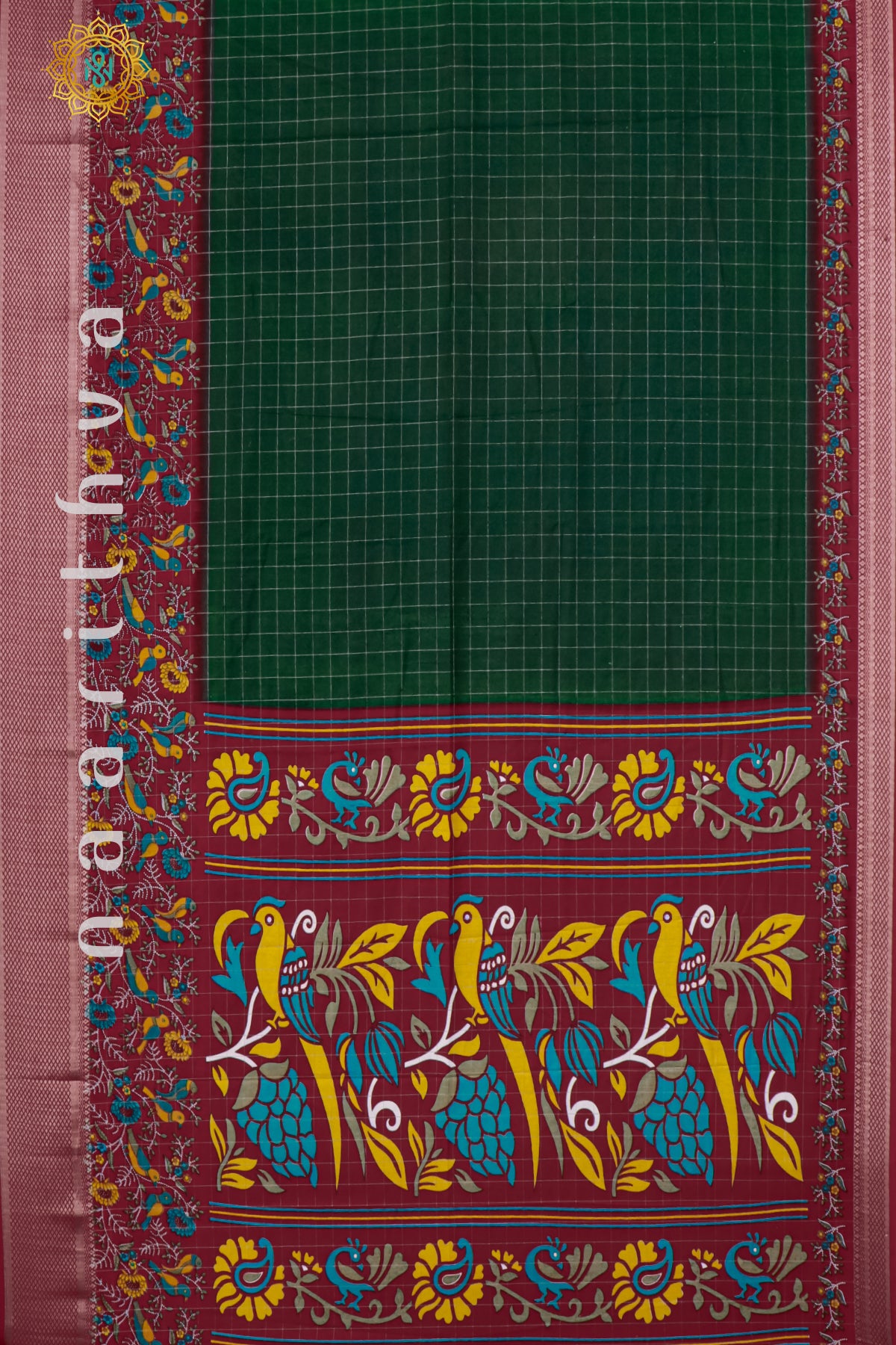 BOTTLE GREEN WITH MAROON - DOLA SILK