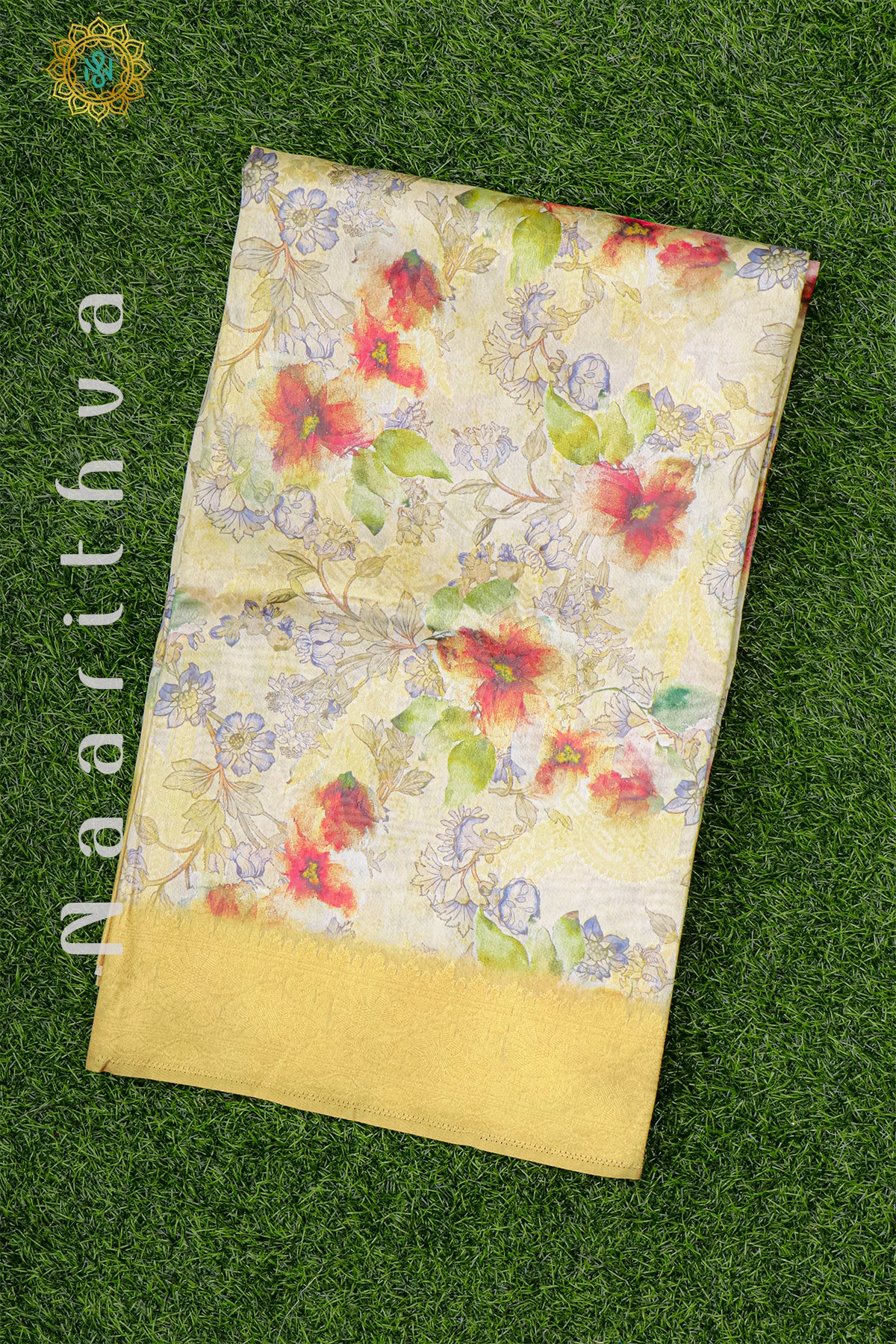 BIEGE WITH MOSS GREEN - CHANDERI SILK COTTON