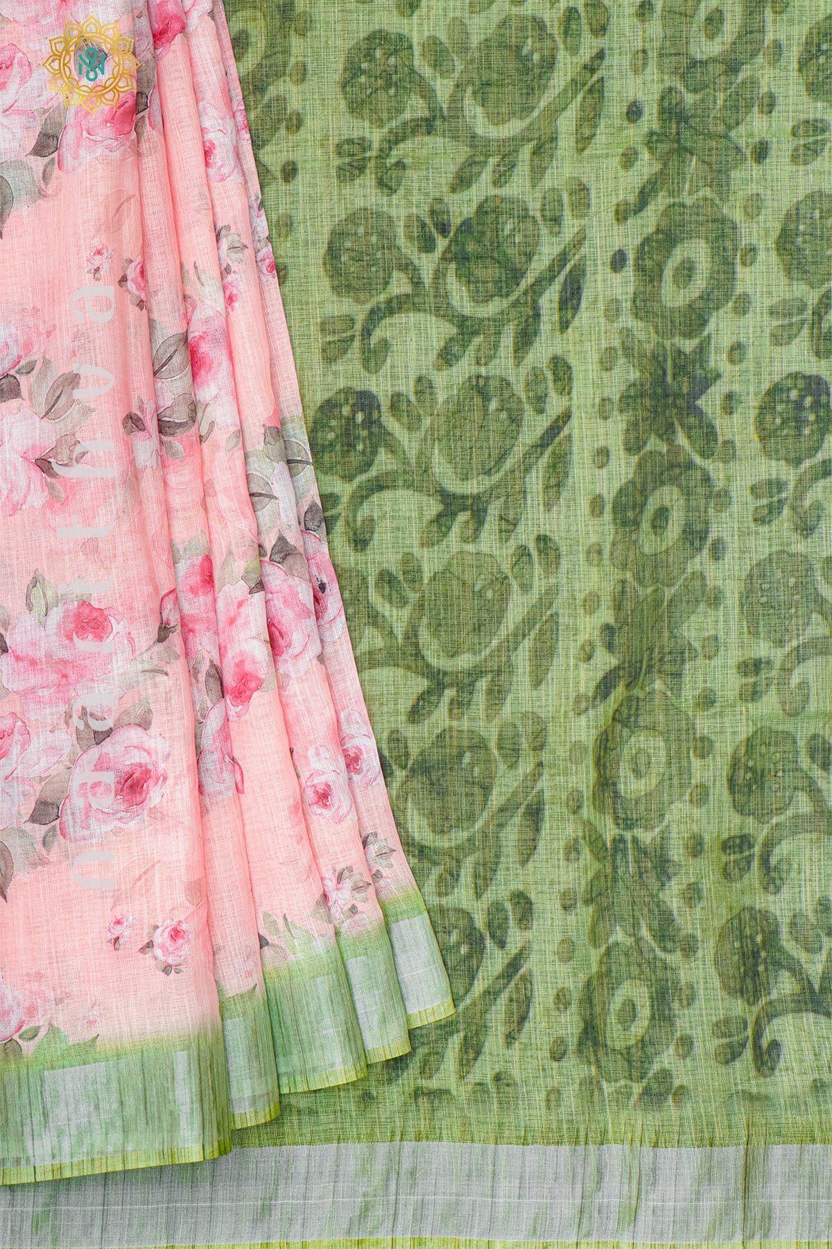 PINK WITH GREEN - LINEN BY COTTON