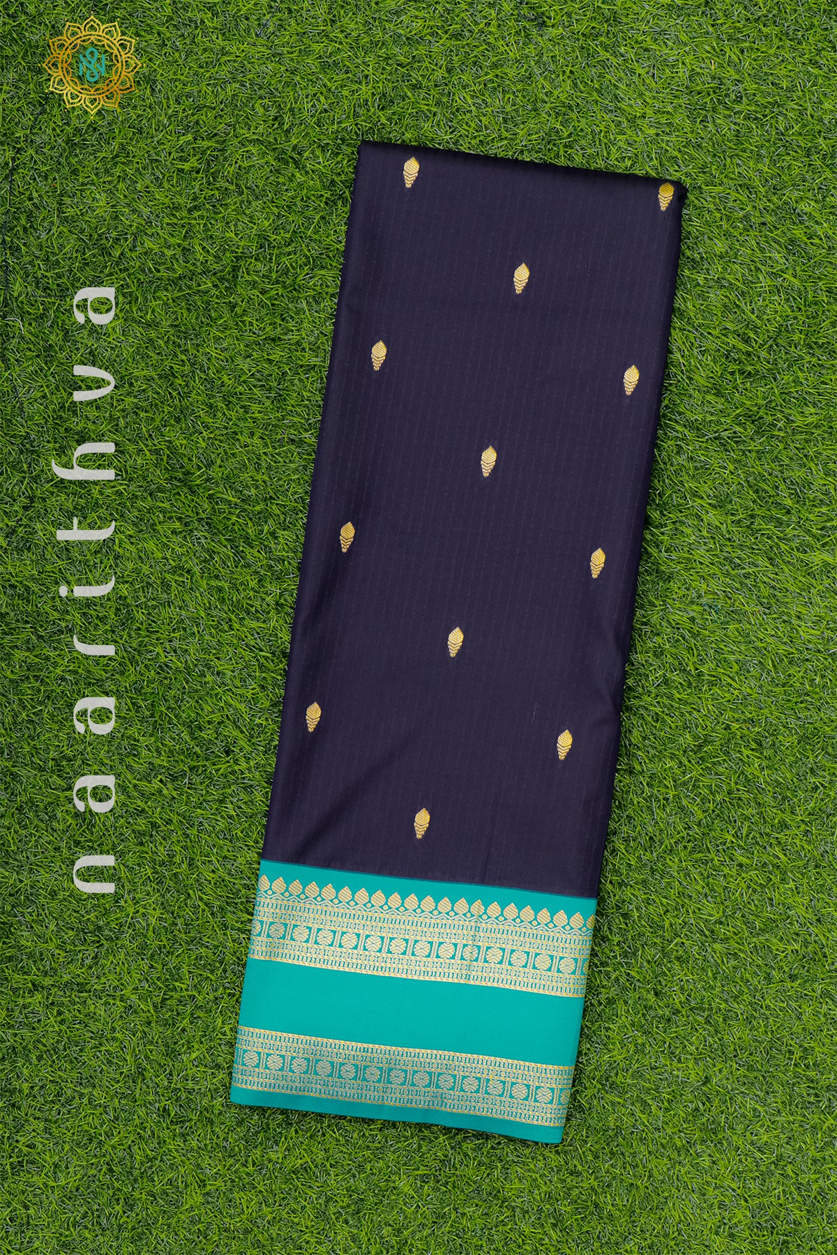 NAVY BLUE WITH CYAN GREEN - SEMI SILK