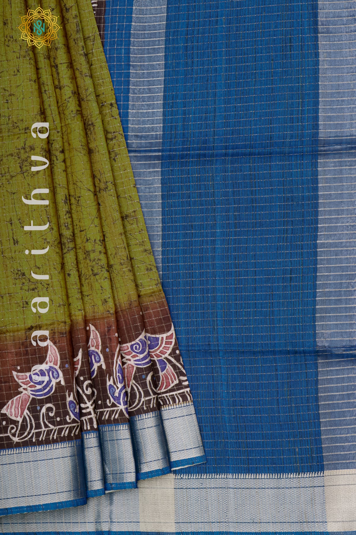 GREEN WITH BLUE - SEMI TUSSAR SILK