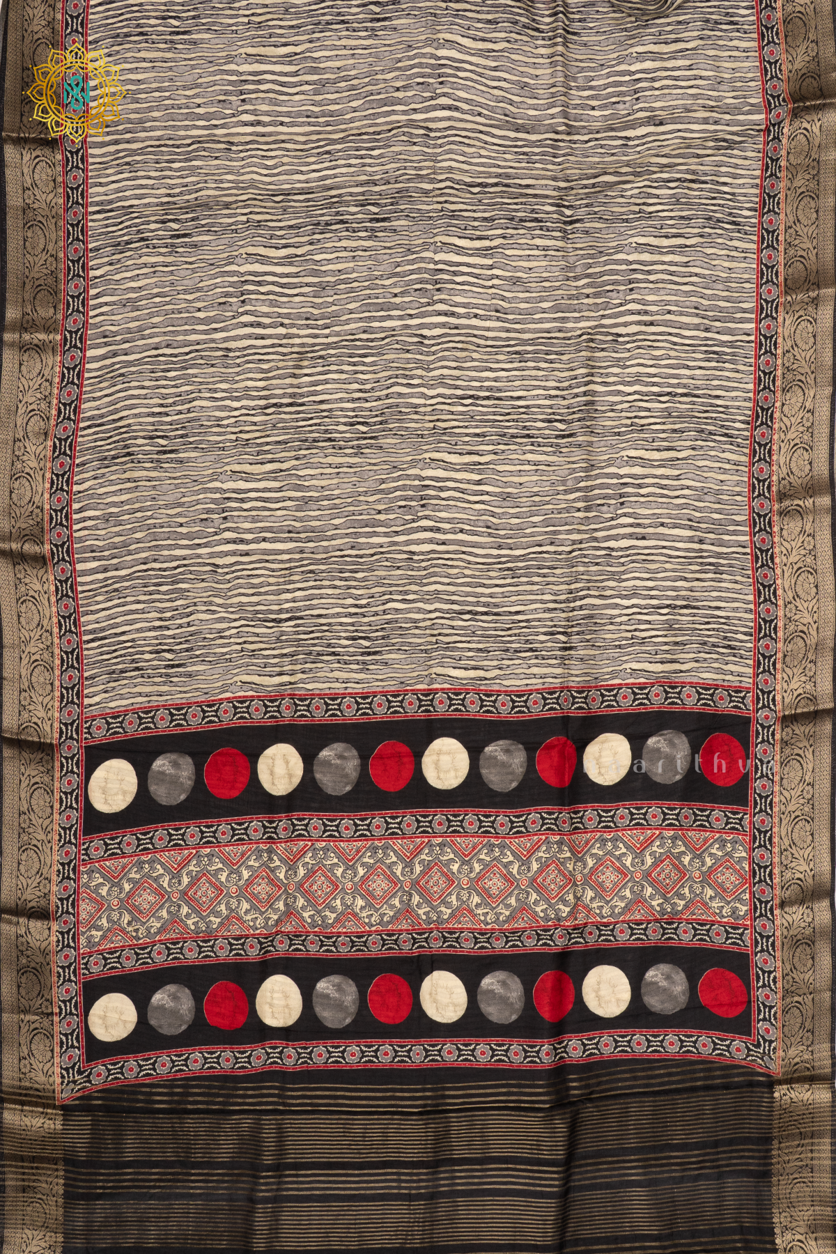 WHITE WITH BLACK - SEMI CREPE SILK