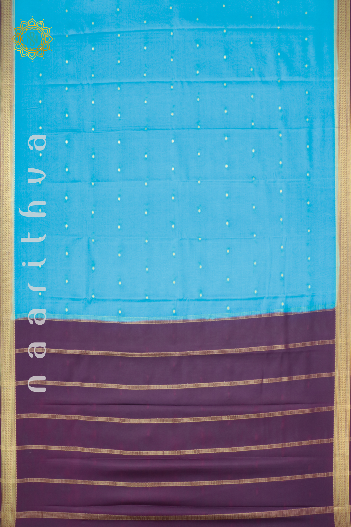 SKY BLUE WITH DEEP WINE - PURE MYSORE CREPE SILK