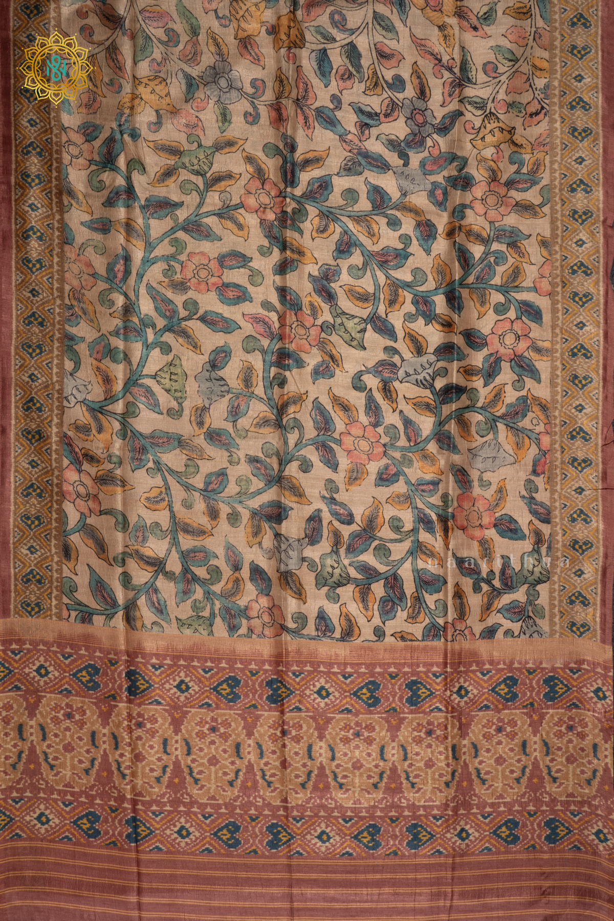 Beige With Light Pink - Semi Gicha Tussar Saree Allover Kalamkari Printed Body With Pallu And Blouse