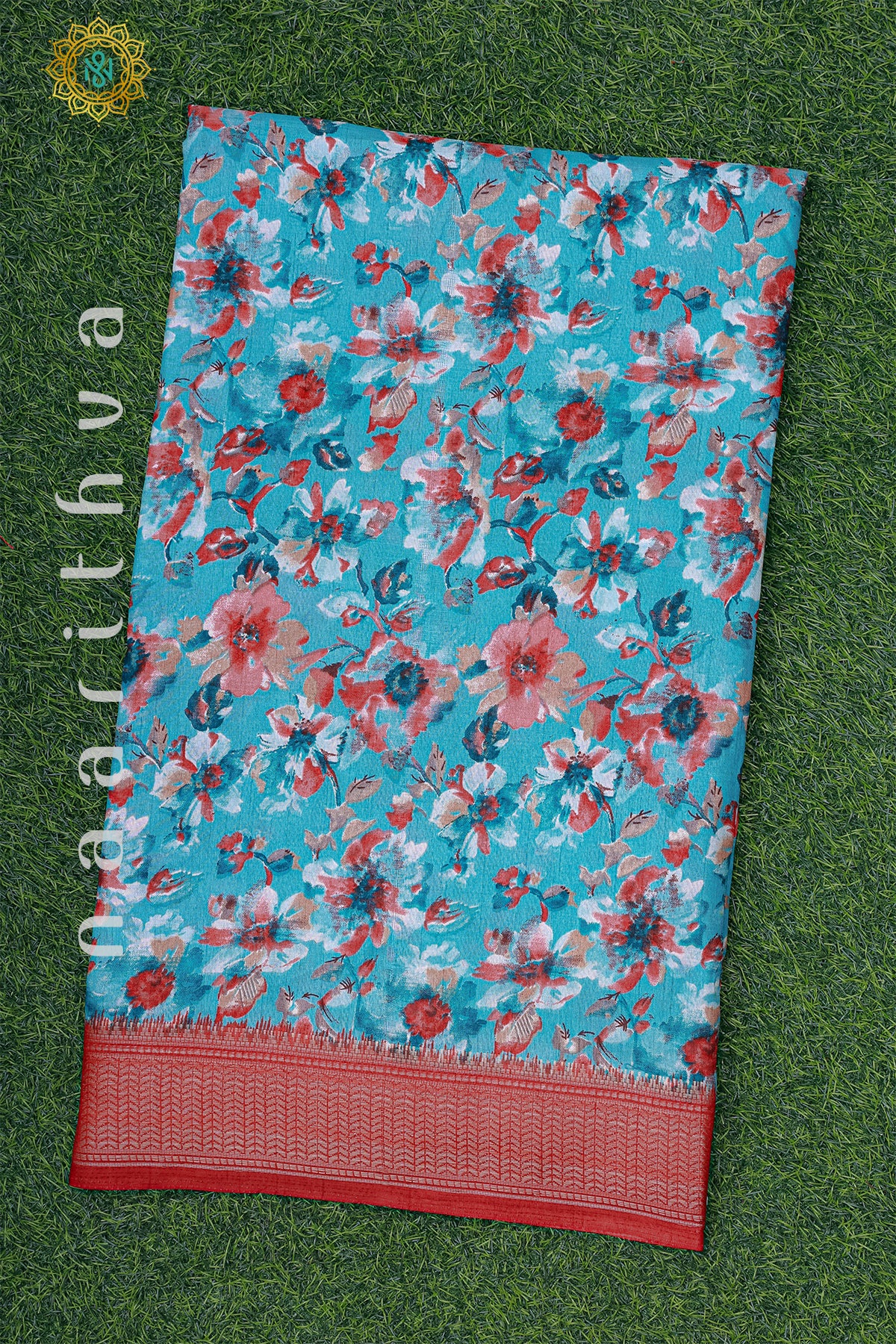 SKY BLUE WITH ORANGE - DOLA SILK