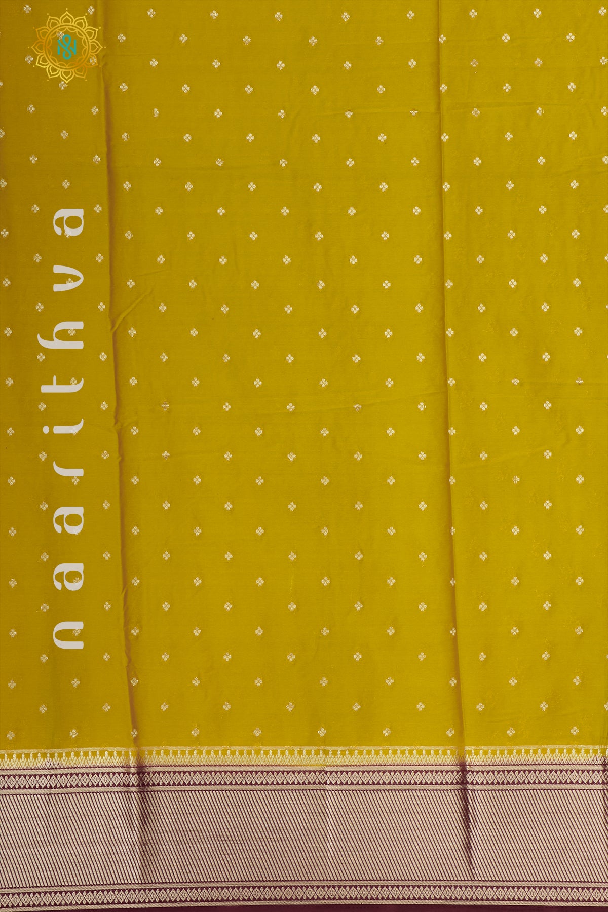 YELLOW WITH BROWN - SEMI MYSORE CREPE SILK