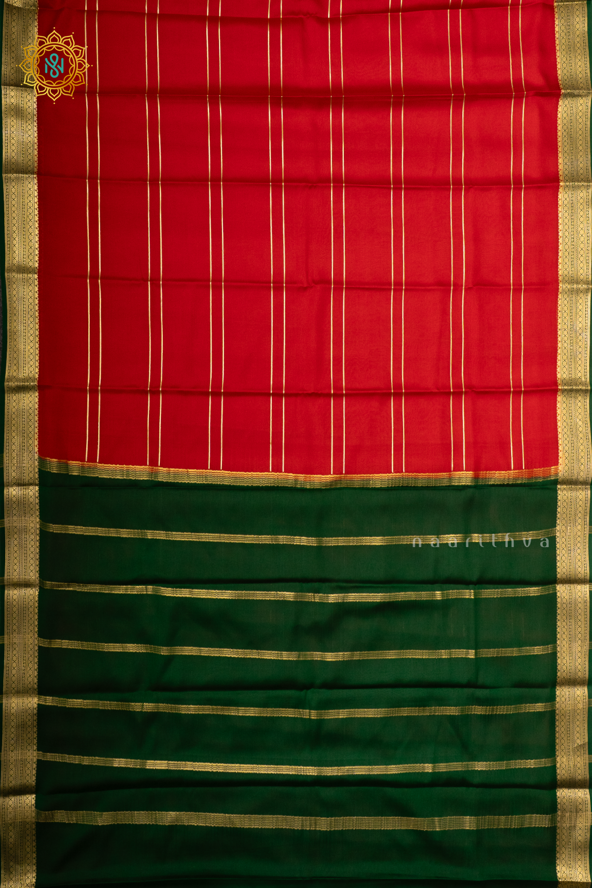 RED WITH GREEN - PURE MYSORE CREPE SILK